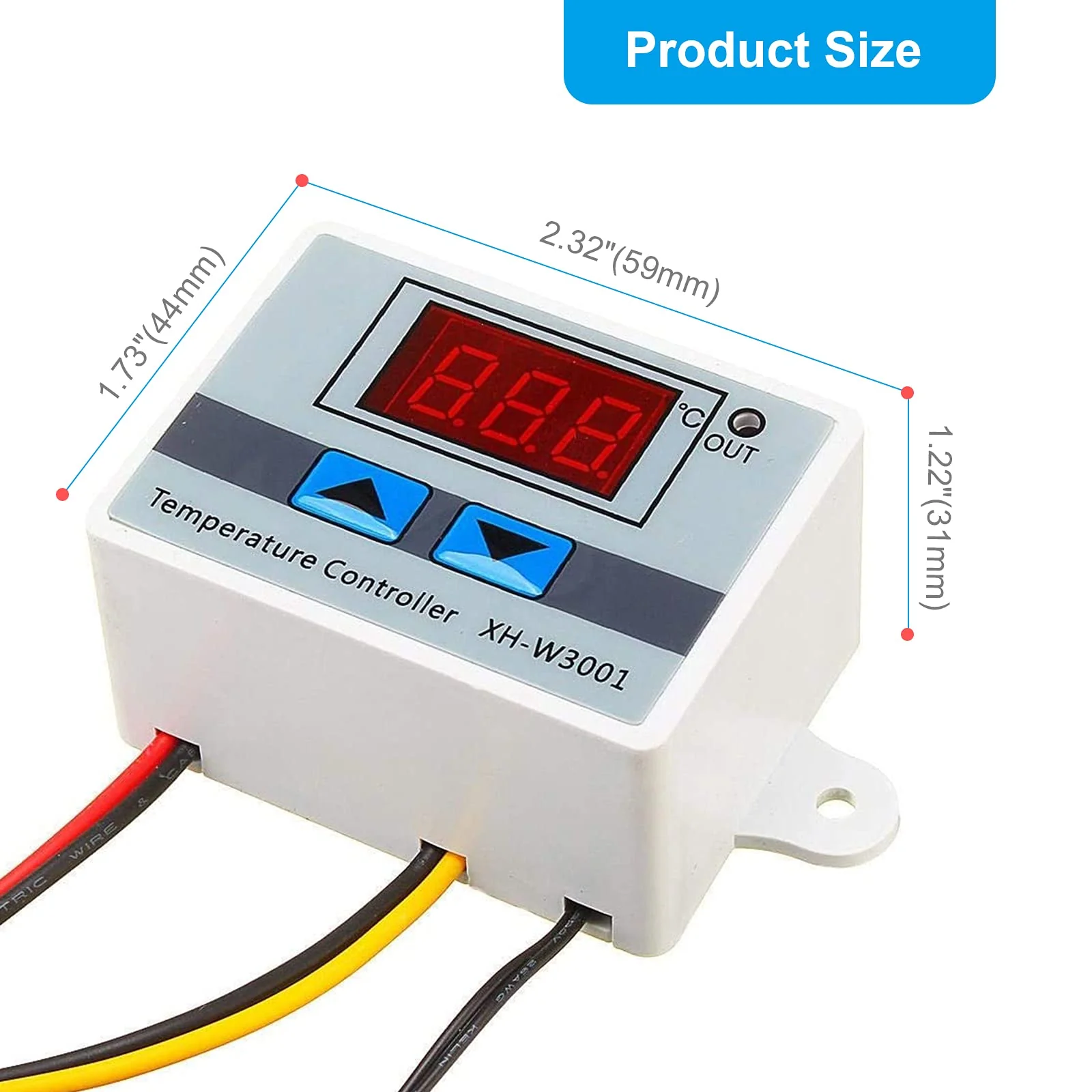 RUIZHI XH-W3001 Digital LCD Display Temperature Controller, DC 24V/240W Thermostat Switch with Waterproof Probe Microcomputer Thermostat - Image 2