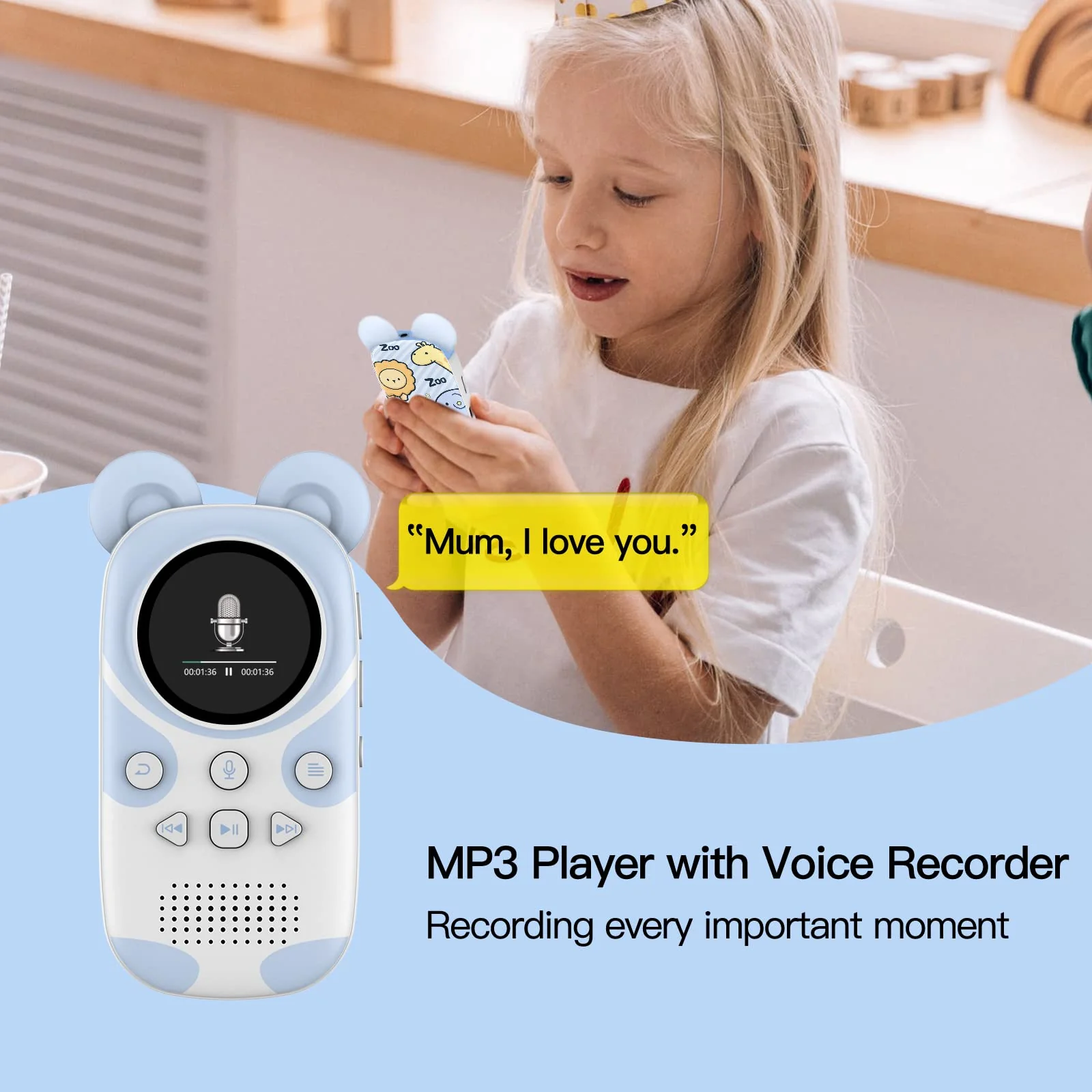 RUIZU 64GB Bluetooth MP3 Player for Kids, Cartoon Zoo Portable Music Player, Child MP3 Player with Bluetooth, Speaker, FM Radio, Voice Recording, Stopwatch, Pedometer, Expandable 128GB Micro SD Card - Image 5