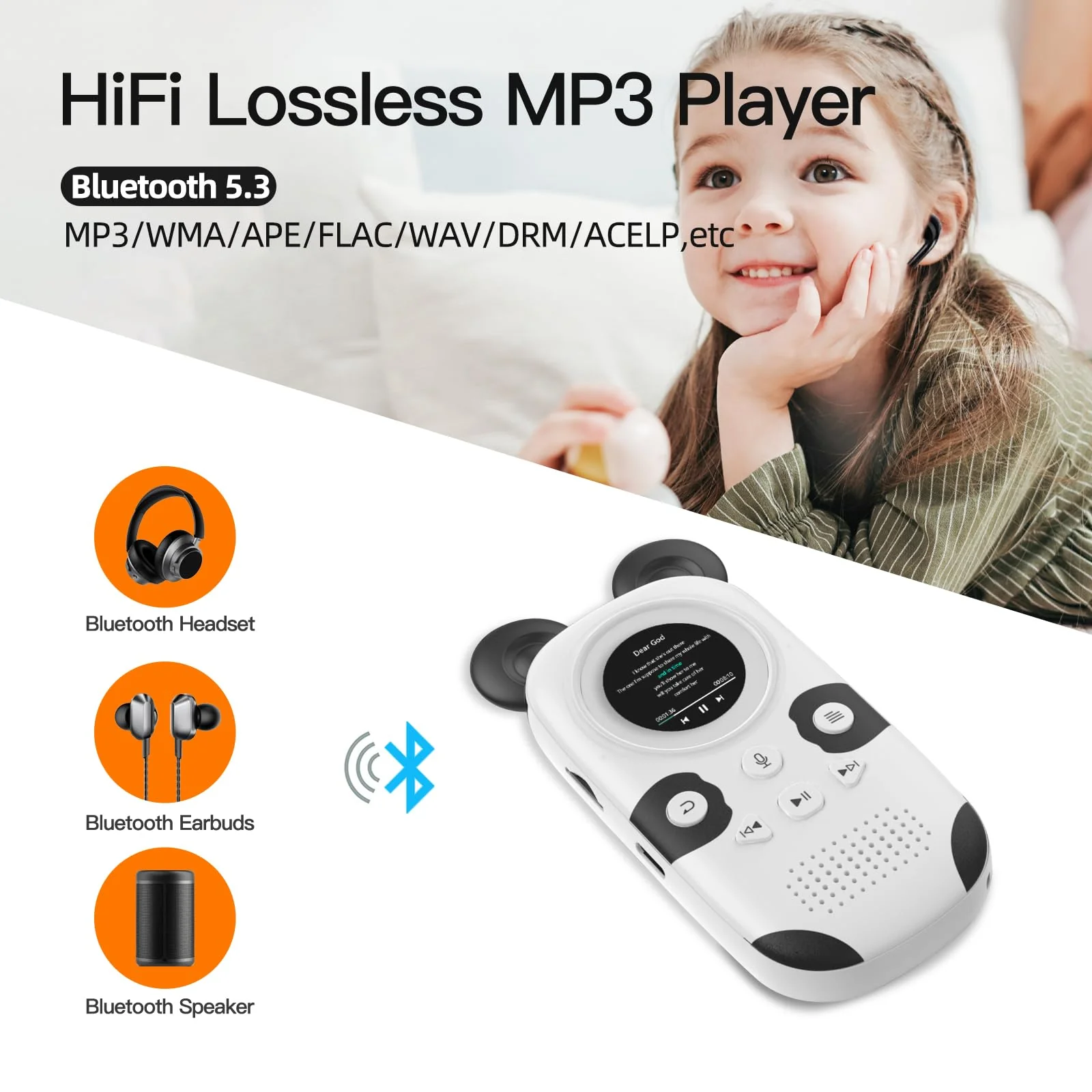 RUIZU 64GB MP3 Player for Kids, Cute Panda Portable Music Player MP3, Child MP3 Player with Bluetooth 5.3, Speaker, FM Radio, Voice Recorder, Alarm Clock, Stopwatch, Pedometer, Support up to 128GB - Image 3