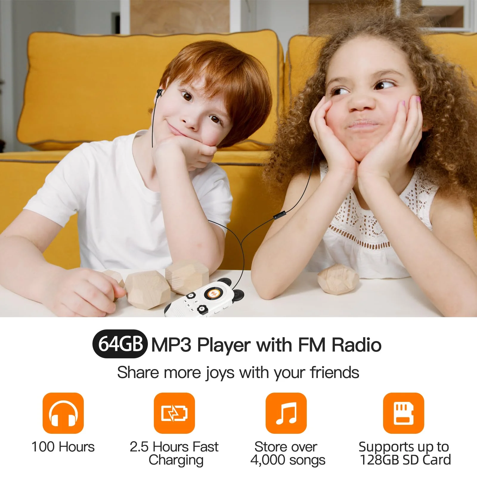 RUIZU 64GB MP3 Player for Kids, Cute Panda Portable Music Player MP3, Child MP3 Player with Bluetooth 5.3, Speaker, FM Radio, Voice Recorder, Alarm Clock, Stopwatch, Pedometer, Support up to 128GB - Image 6