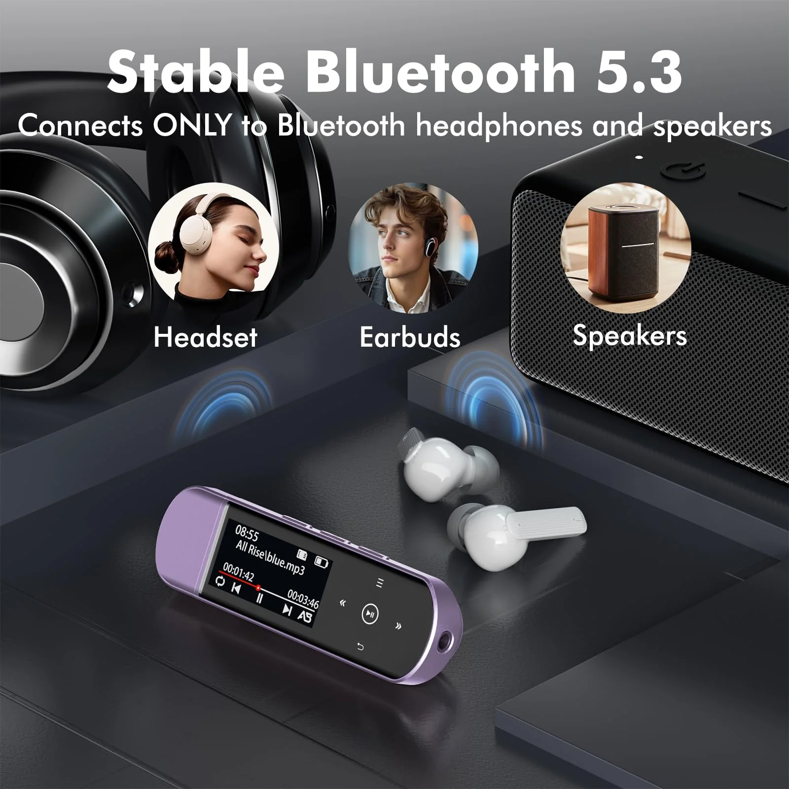 RUIZU 64GB USB MP3 Player with Bluetooth 5.3, Clip Jam Portable Music Player for Sports Running, USB MP3 Player Stick with FM Radio, Voice Recorder, Digital Audio Shuffle Repeat, Phone File Transfer Purple - Image 2