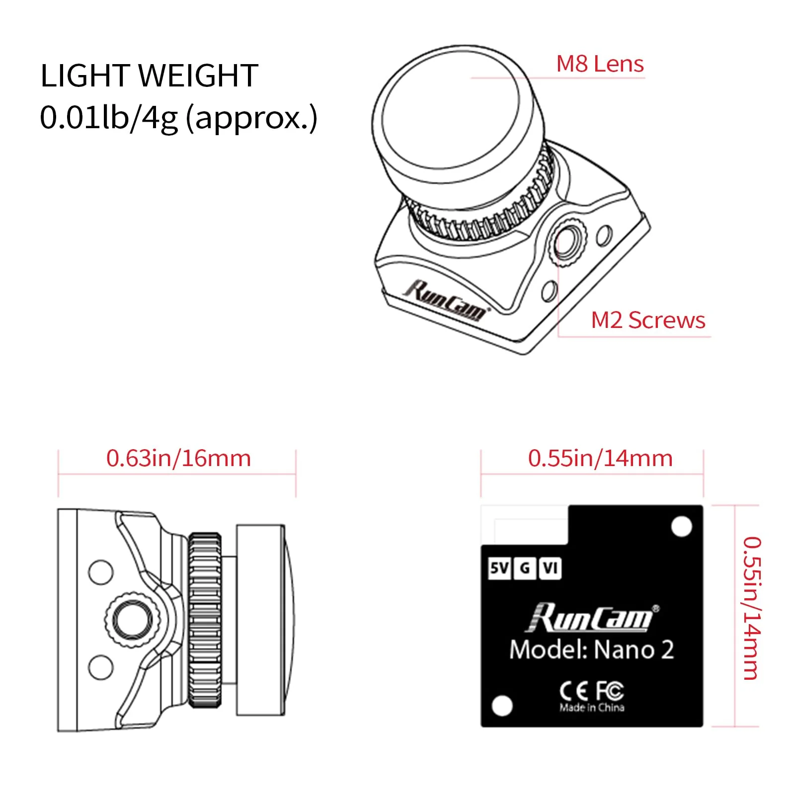 RunCam FPV Camera Nano 2, 700TVL 1/3” CMOS Wide Angle NTSC Compact Mini Micro Analog FPV Camera Module, for RC FPV Drone Toothpick Style Quadcopter Helicopters RC Racing Car 2.1mm FOV 155° - Image 6