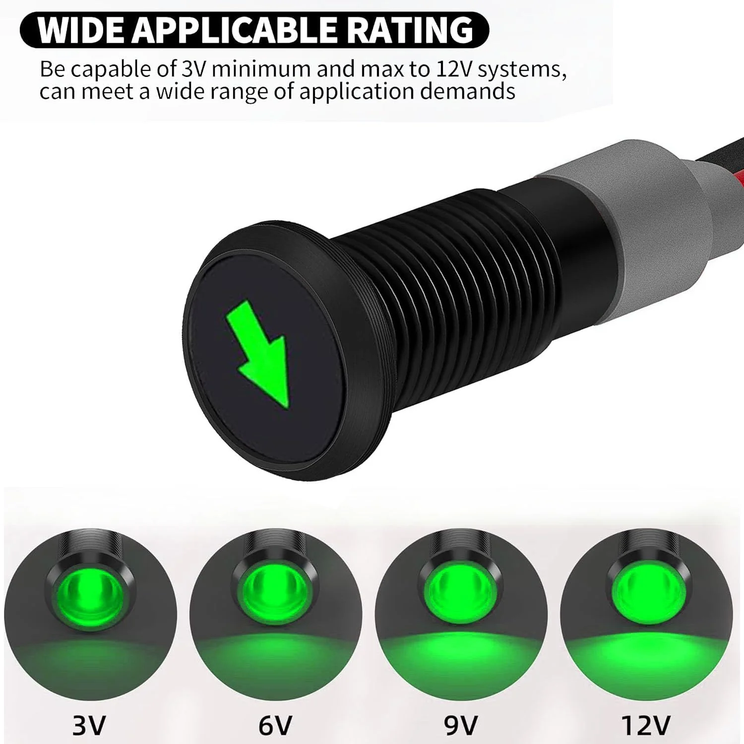 RUNCCI-YUN 12 V/24 V Round Metal Waterproof Signal Light LED Indicator Light, 8 mm Plate Mounting, DC LED Indicator Light, Dash Warning Light, Indicator Light with 26 AWG 150 mm, Green (Single Arrow) - Image 4