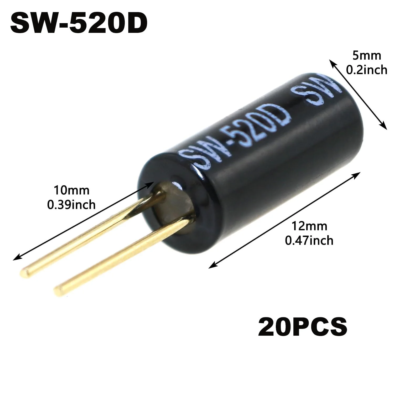 RUNCCI-YUN 20 Pieces Tilt Sensor Angle Sensor Vibration Sensor Ball Switch 12V-24V 20MA SW-520D Metal Ball Tilt Shake Trigger Switch for Arduino Smart Car (Black) - Image 2