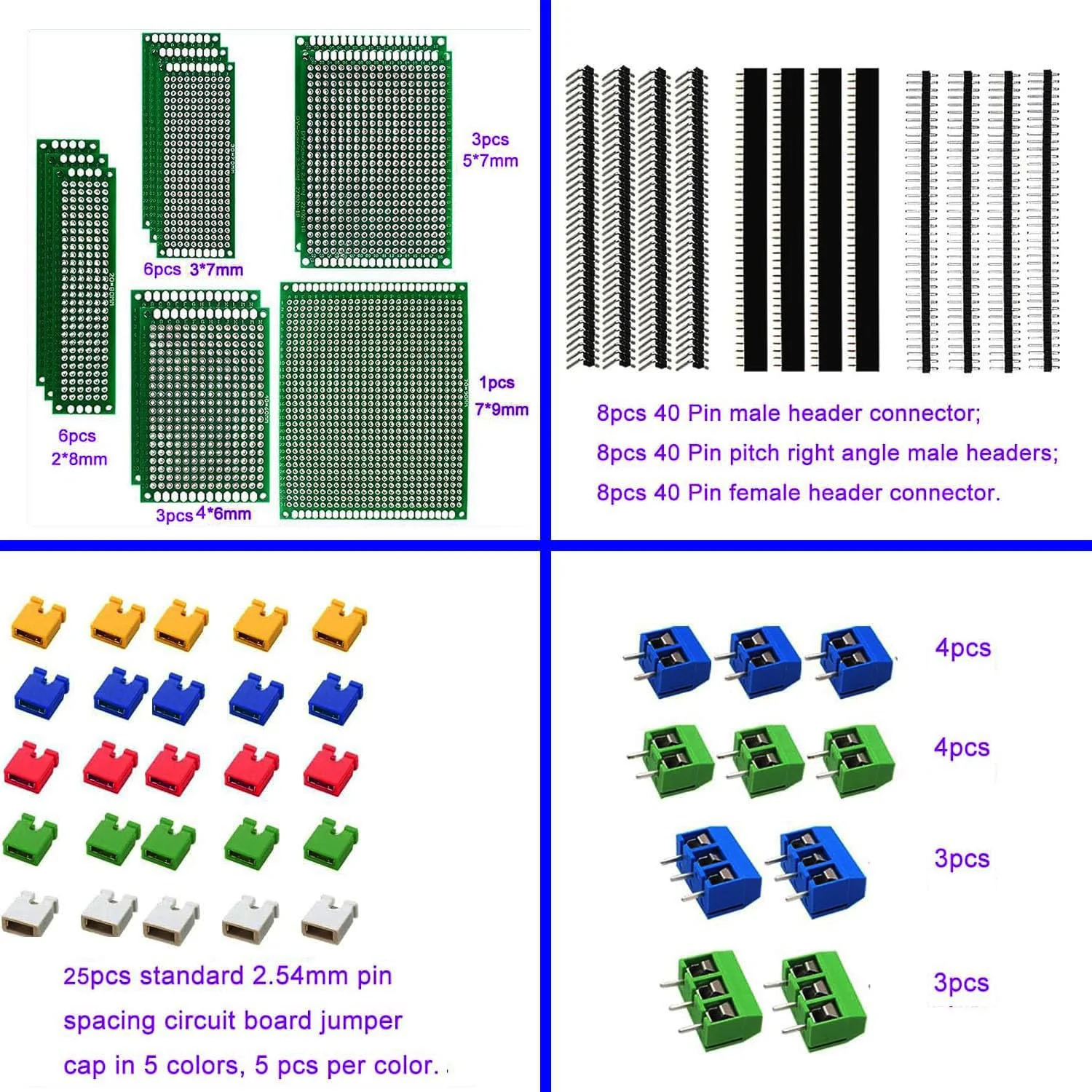 RUNCCI-YUN 82 Pieces PCB Board Kits Hole Grid Board Kit Double-Sided PCB Board PCB Board Prototype Double-Sided Circuit Boards for DIY Soldering, Compatible with Arduino Kit 19+24+25+14 - Image 2