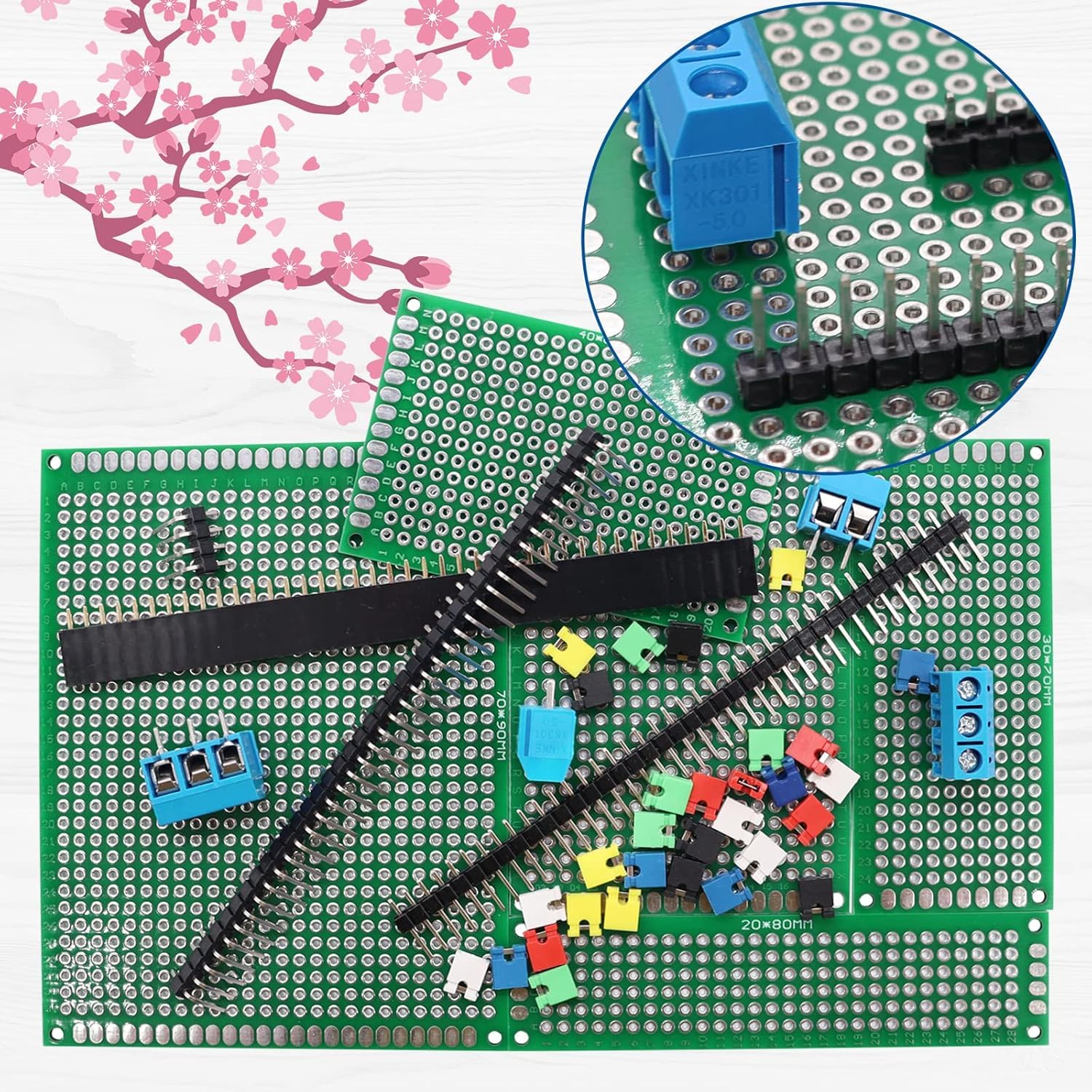 RUNCCI-YUN 82 Pieces PCB Board Kits Hole Grid Board Kit Double-Sided PCB Board PCB Board Prototype Double-Sided Circuit Boards for DIY Soldering, Compatible with Arduino Kit 19+24+25+14 - Image 5
