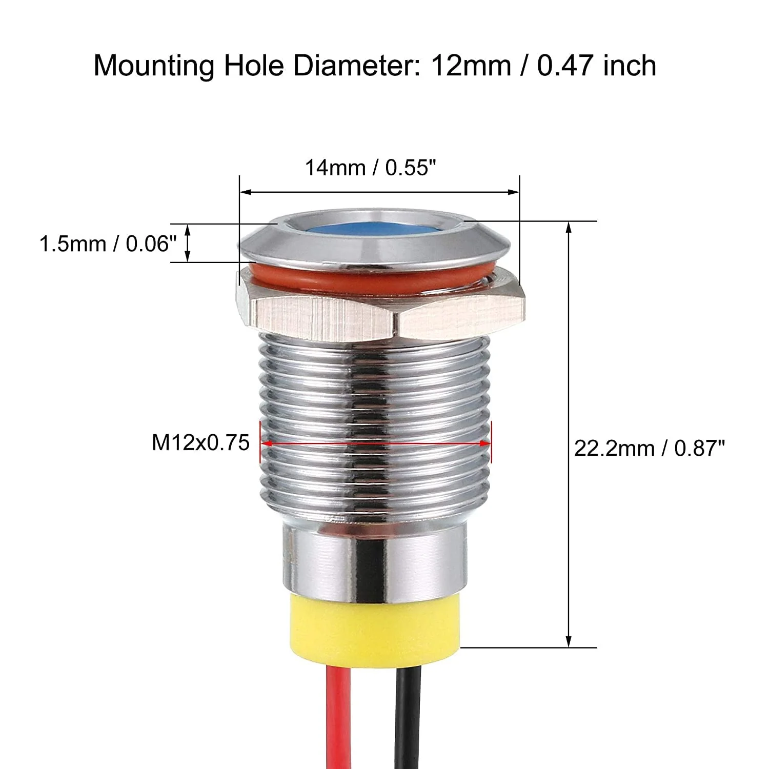 RUNCCI-YUN Pack of 10 110 V-220 V 12 mm 1/2 Inch LED Metal Indicator Light Waterproof Signal Lamp LED Panel Installation Indicator Light (Green × 2 Yellow × 2 Red × 2 Blue × 2 White × 2) 12mm (Green Yellow Brown Blue-white) 110v-220v 10pcs - Image 2