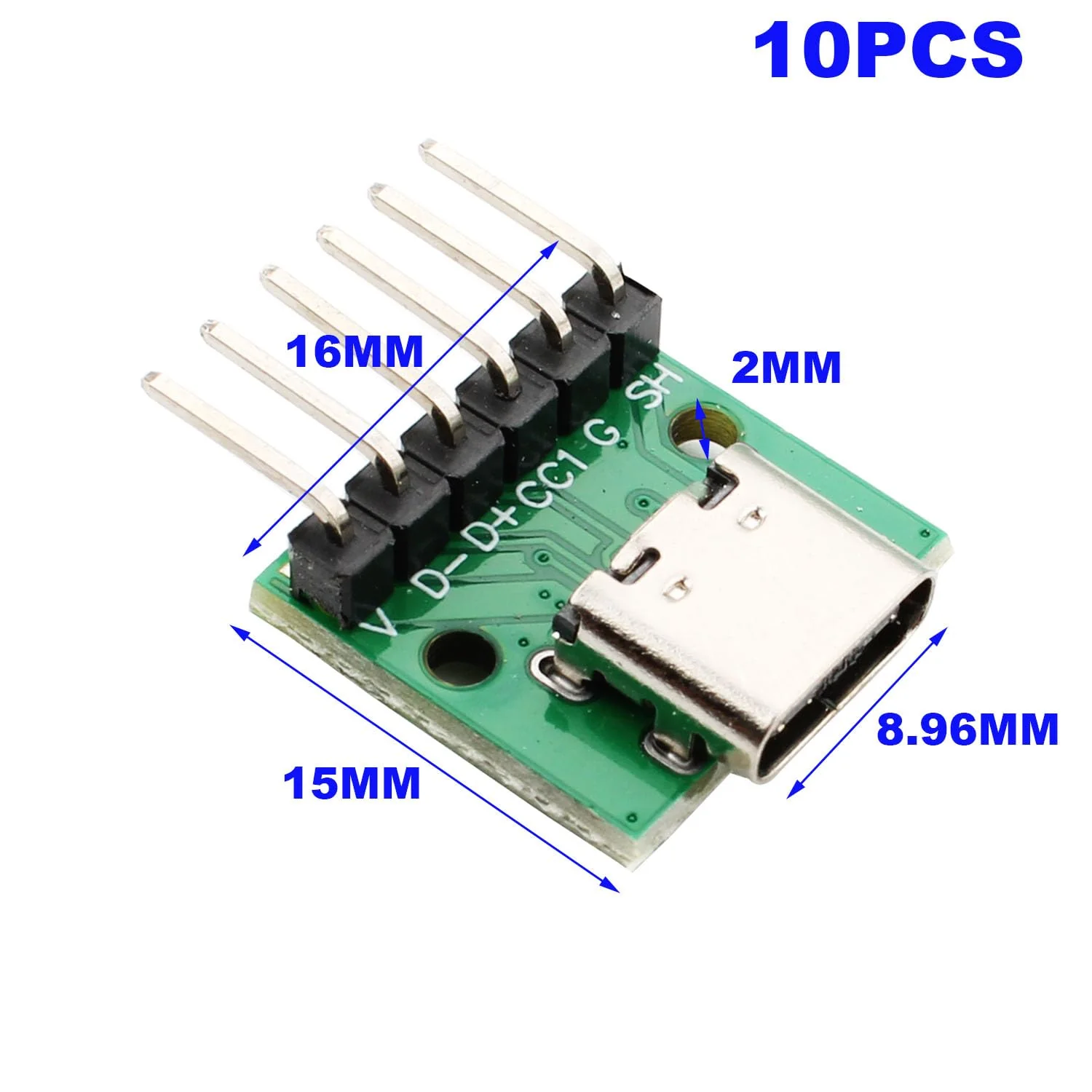 RUNCCI-YUN Pack of 10 USB C Breakout Board to DIP PCB Adapter Breakout Test Board with Curved, Pin 2.54 mm Pitch, 16 Pin 3.1 Type C to 6P DIY Converter - Image 2