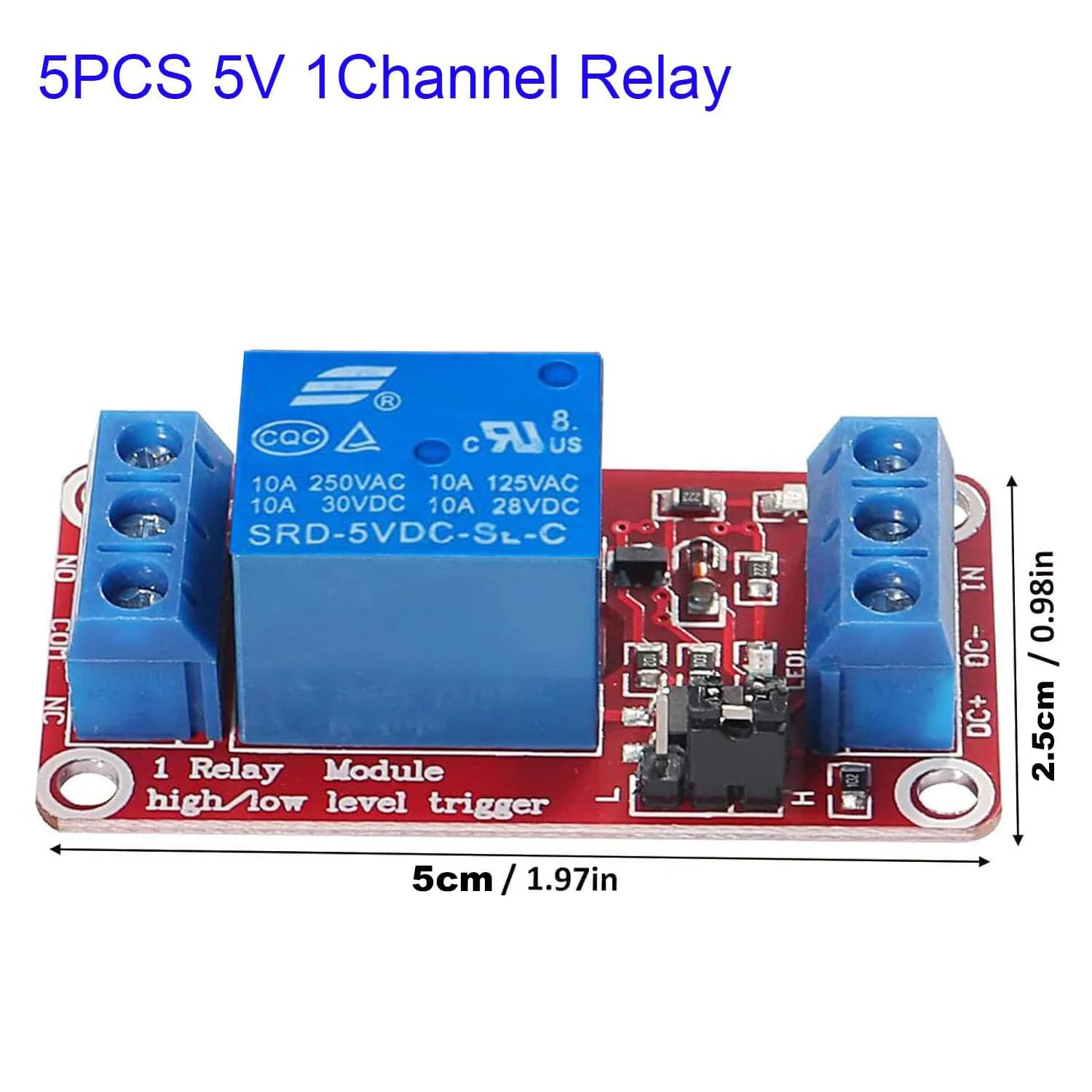 RUNCCI-YUN Pack of 5 One Channel Relay Module 5 V, 1 Channel Relay Module with Optocoupler High or Low Level Trigger Extension Board Relay Switch for Raspberry Pi Arduino Board 5 V 1 channel - 5 pieces, red - Image 3