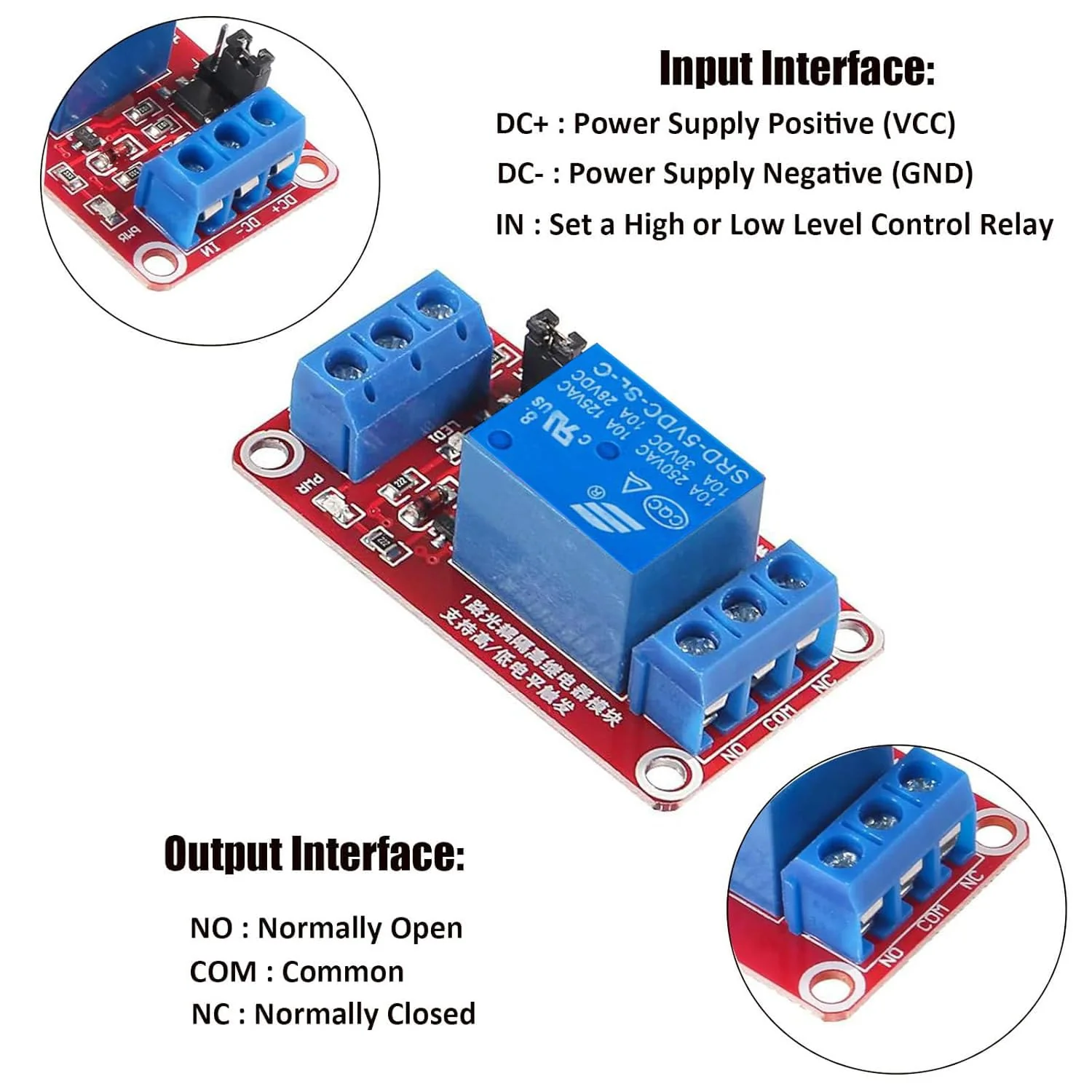 RUNCCI-YUN Pack of 5 One Channel Relay Module 5 V, 1 Channel Relay Module with Optocoupler High or Low Level Trigger Extension Board Relay Switch for Raspberry Pi Arduino Board 5 V 1 channel - 5 pieces, red - Image 4