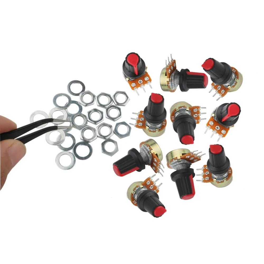 RUNCCI-YUN Potentiometer 10K 3 Terminal Rotary Potentiometer with Cap Nuts and Washer (B10K-10PCS) 10k ohm - Image 2