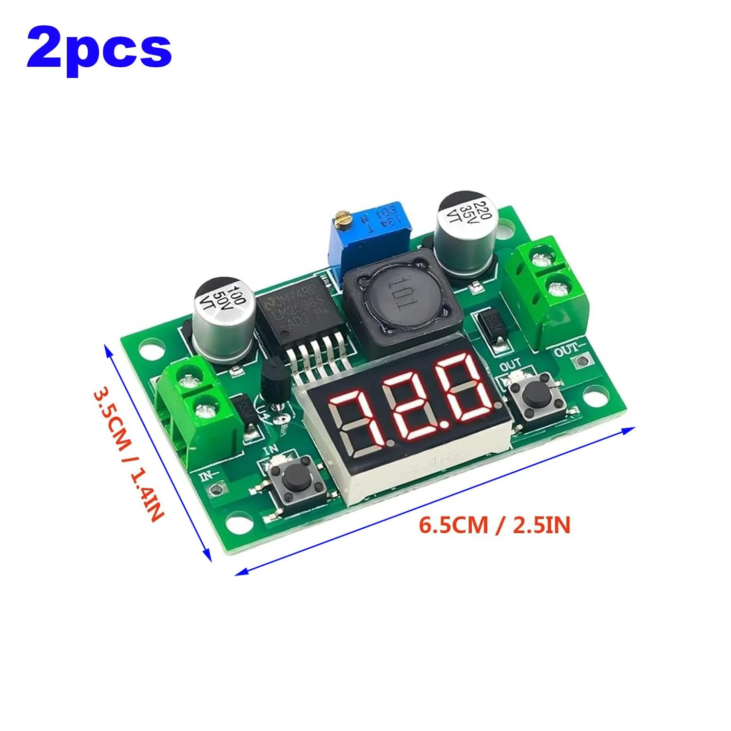 RUNCCI-YUN Set of 2 Adjustable DC Step Down Power Supply Converter, 4-40V Input to 1.25-37V Output Voltage Regulator with LED Voltmeter for DIY Arduino - Image 3