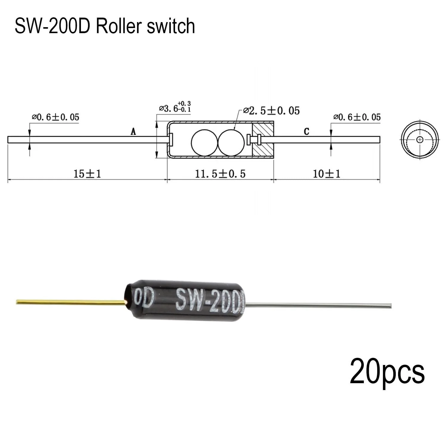 RUNCCI-YUN Tilt Sensor Angle Sensor Vibration Sensor Ball Switch 12V 1MA SW-200D Metal Ball Tilt Shake Trigger Switch for Arduino Smart Car (Black) Pack of 20 - Image 2