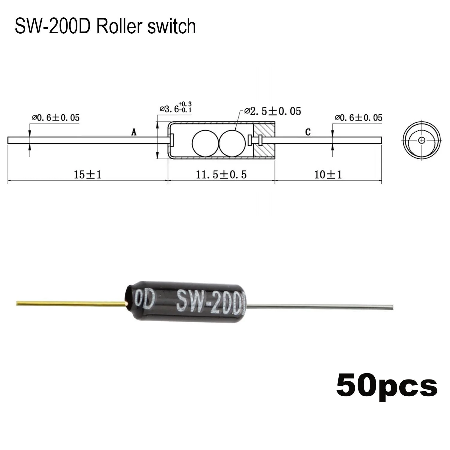 RUNCCI-YUN Tilt Sensor Angle Sensor Vibration Sensor Ball Switch 12V 1MA SW-200D Metal Ball Tilt Shake Trigger Switch for Arduino Smart Car (Black) Pack of 50 - Image 2
