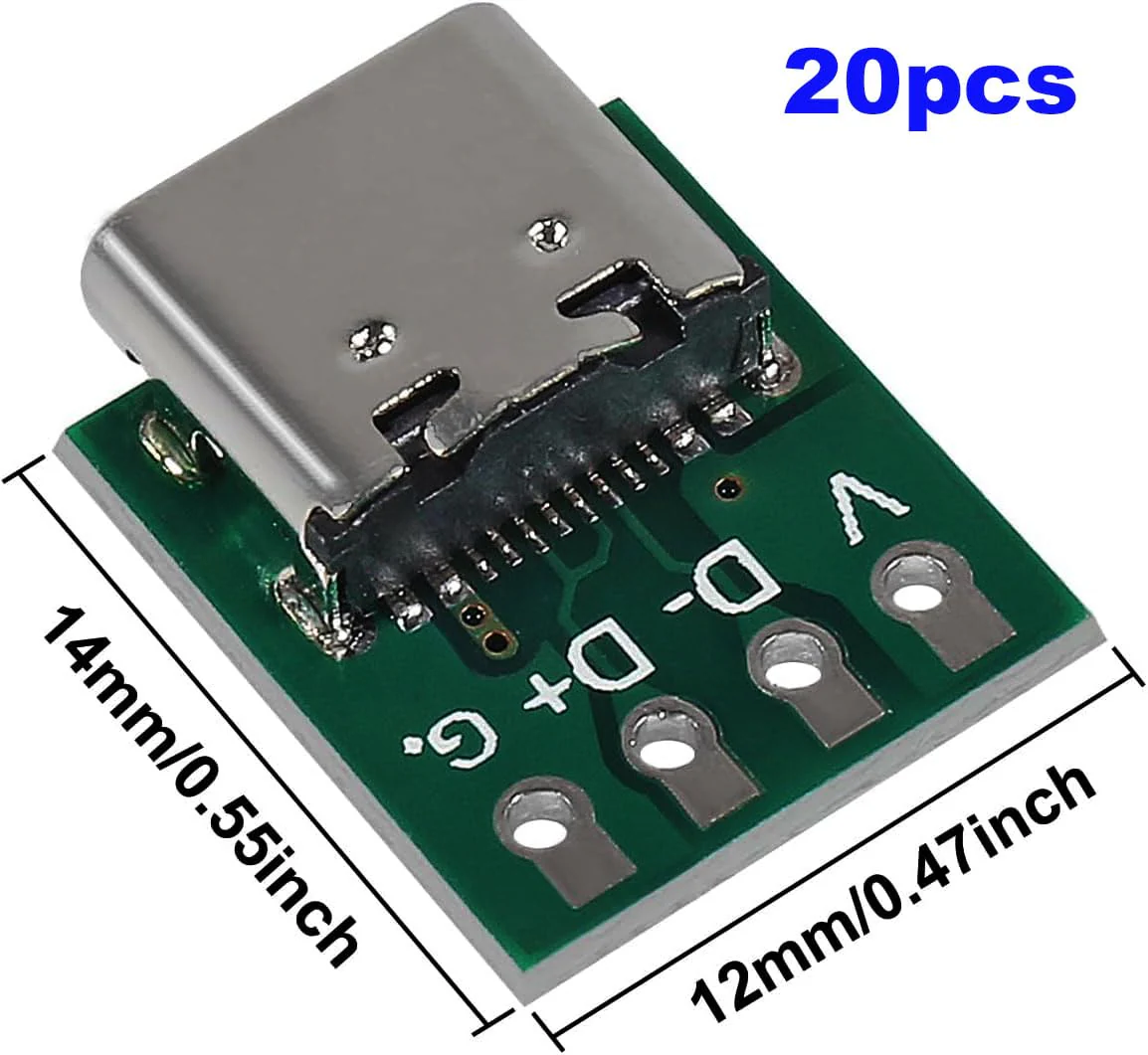RUNCCI-YUN USB 3.1 Type C Male Board, USB Type C Breakout Board, Soldering Adapter Socket Plug with PCB Converter Board, DIY Serial Breakout Connector for Data Cable, Wire, Cable Transfer, Pack of 20 - Image 2