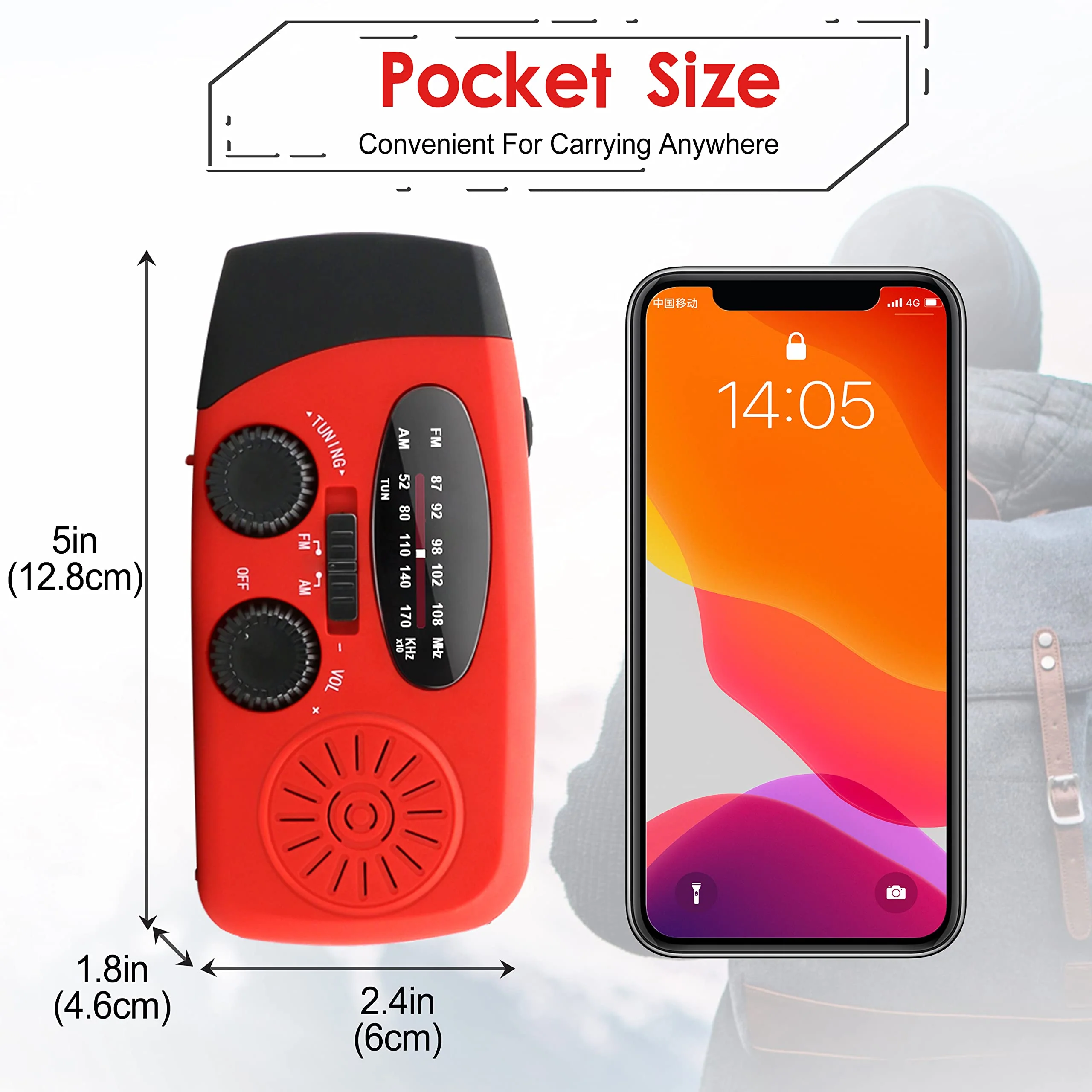 RunningSnail Emergency Hand Crank Radio With LED Flashlight For Emergency, AM/FM NOAA Portable Weather Radio With 2000mAh Power Bank Phone Charger, USB Charged & Solar Power For Camping, Emergency 087-Red - Image 5