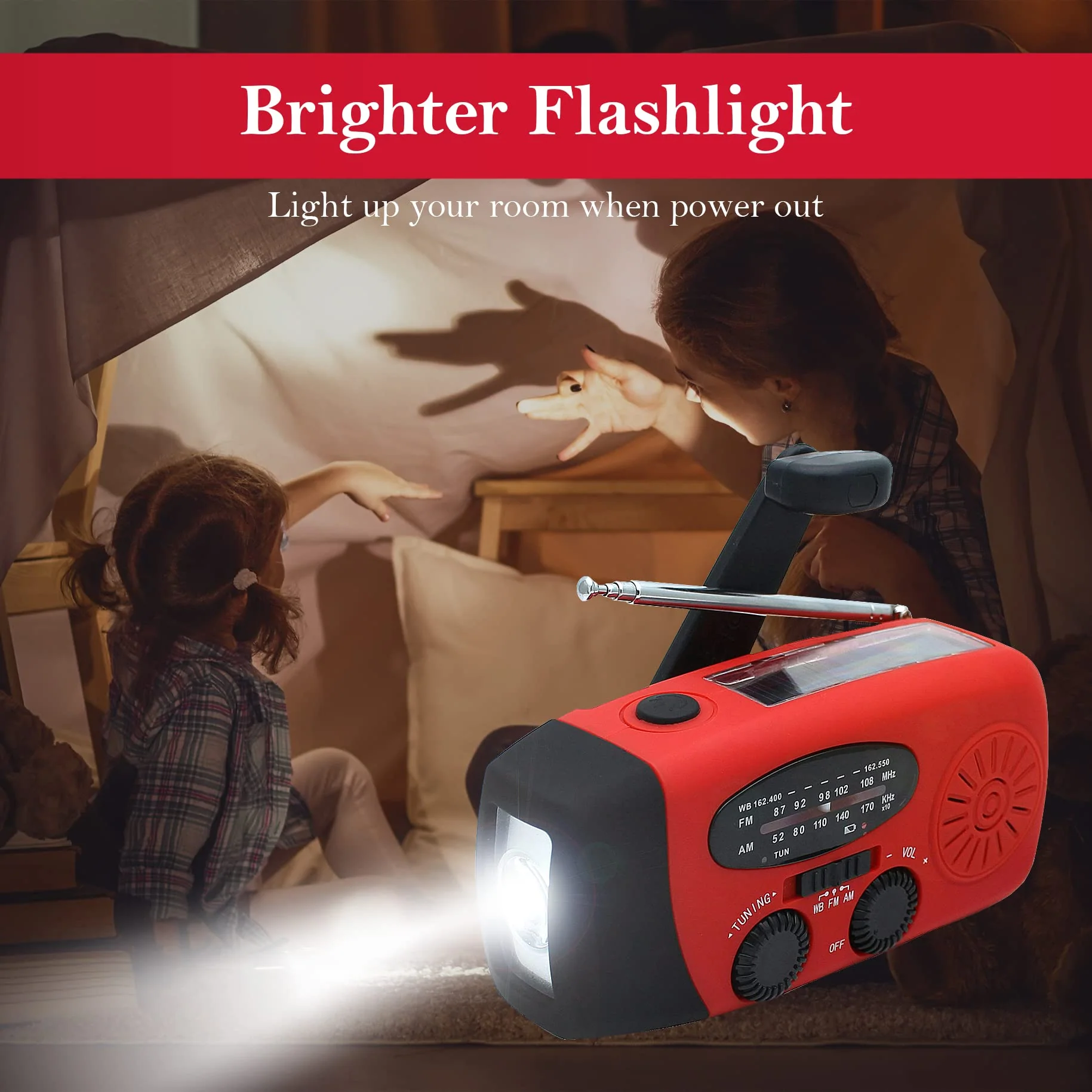 RunningSnail Emergency Hand Crank Radio With LED Flashlight For Emergency, AM/FM NOAA Portable Weather Radio With 2000mAh Power Bank Phone Charger, USB Charged & Solar Power For Camping, Emergency 087-Red - Image 6