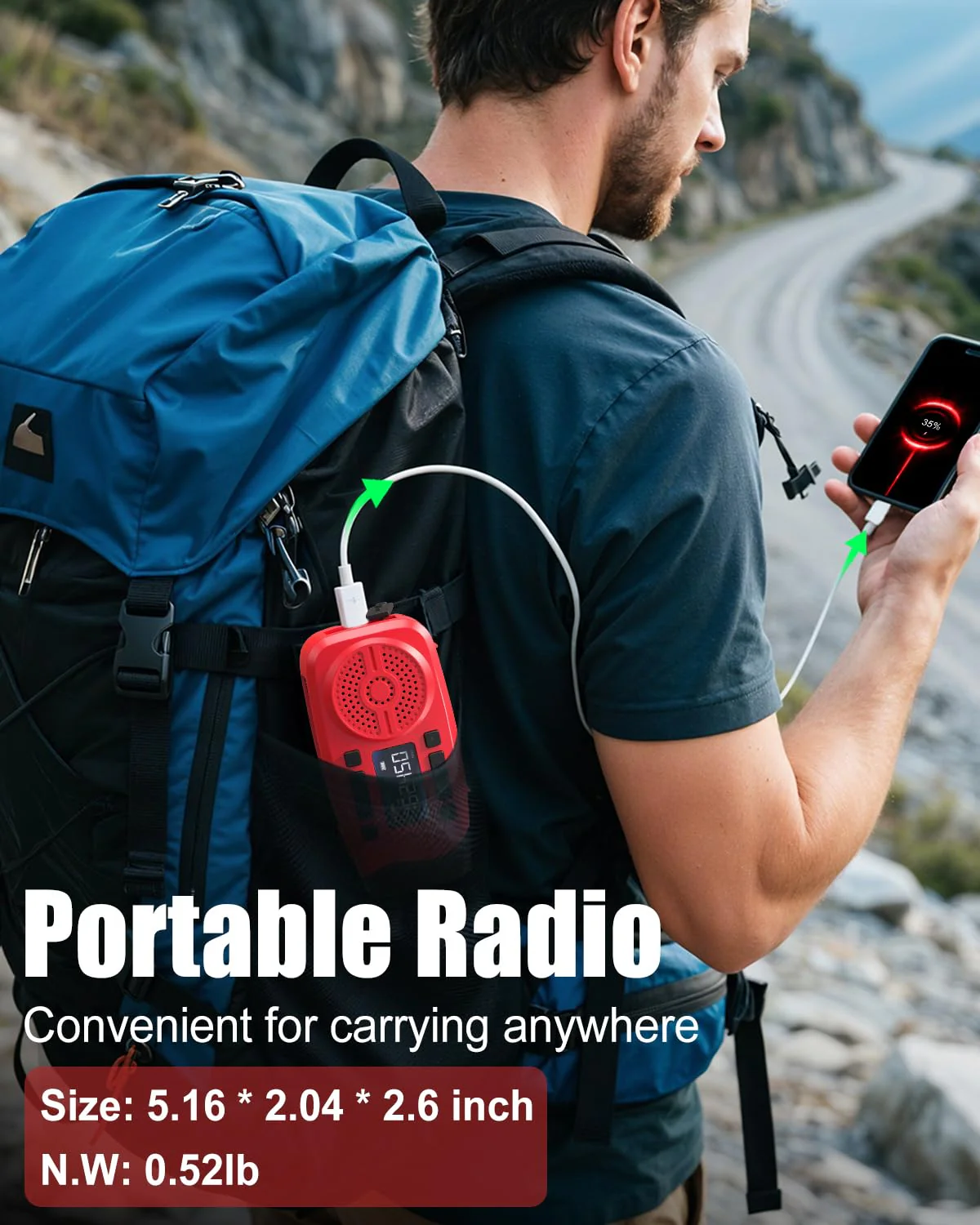 Runningsnail Emergency Weather Radio, 7400mWh Hand Crank Emergency Radio with LCD Display, Support Weather Alert Radio, USB/Solar/Hand Crank, 1W Flashlight & SOS Alarm for Outdoor & Home Emergency Red - Image 7