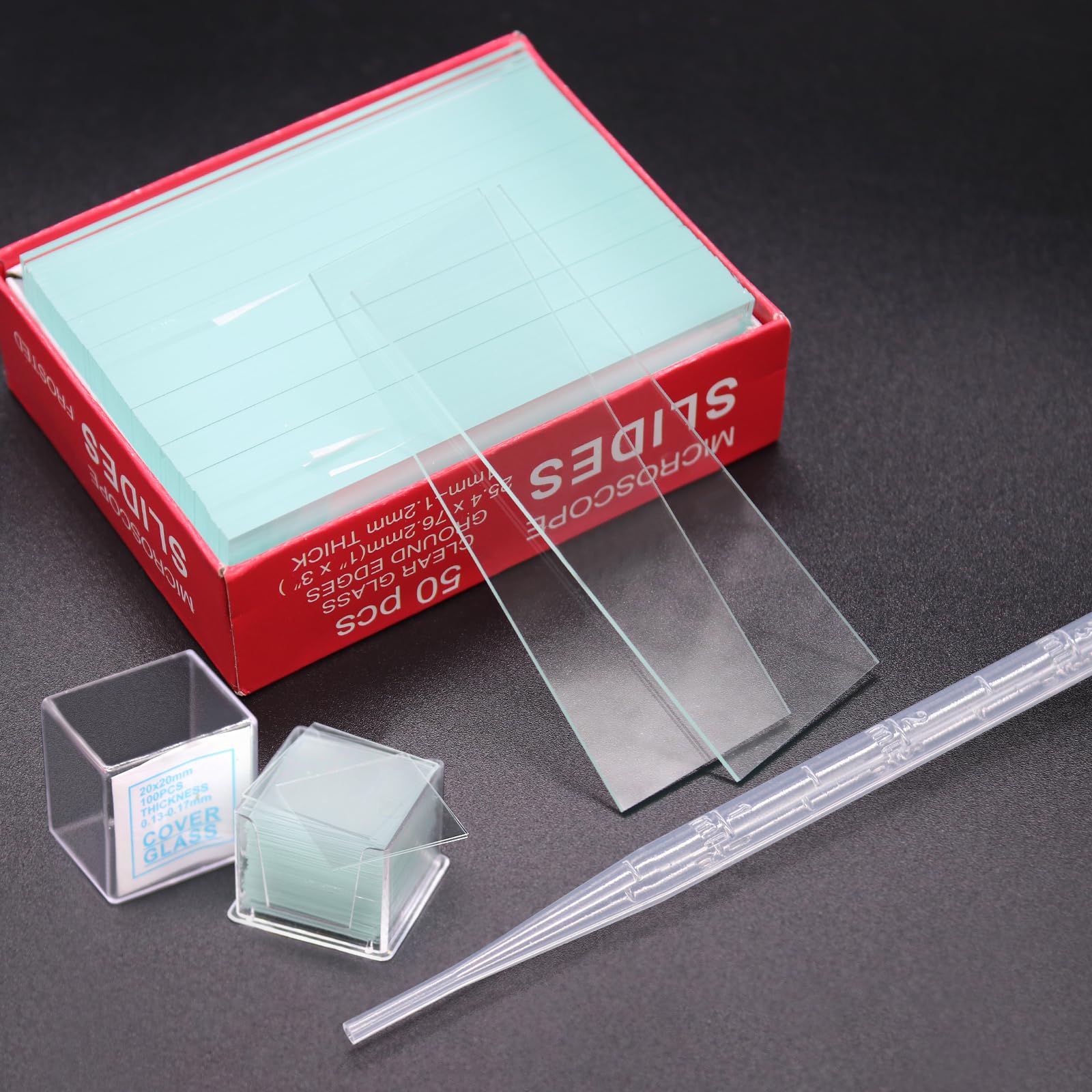 RUNYU® Pack of 100 Pre-Cleaned Microscope Slides 76.2 x 25.4 mm and 200 Cover Glasses Microscope 20 x 20 mm with 10 Pipette 3 ml Laboratory Biology Science Study Accessories - Image 3