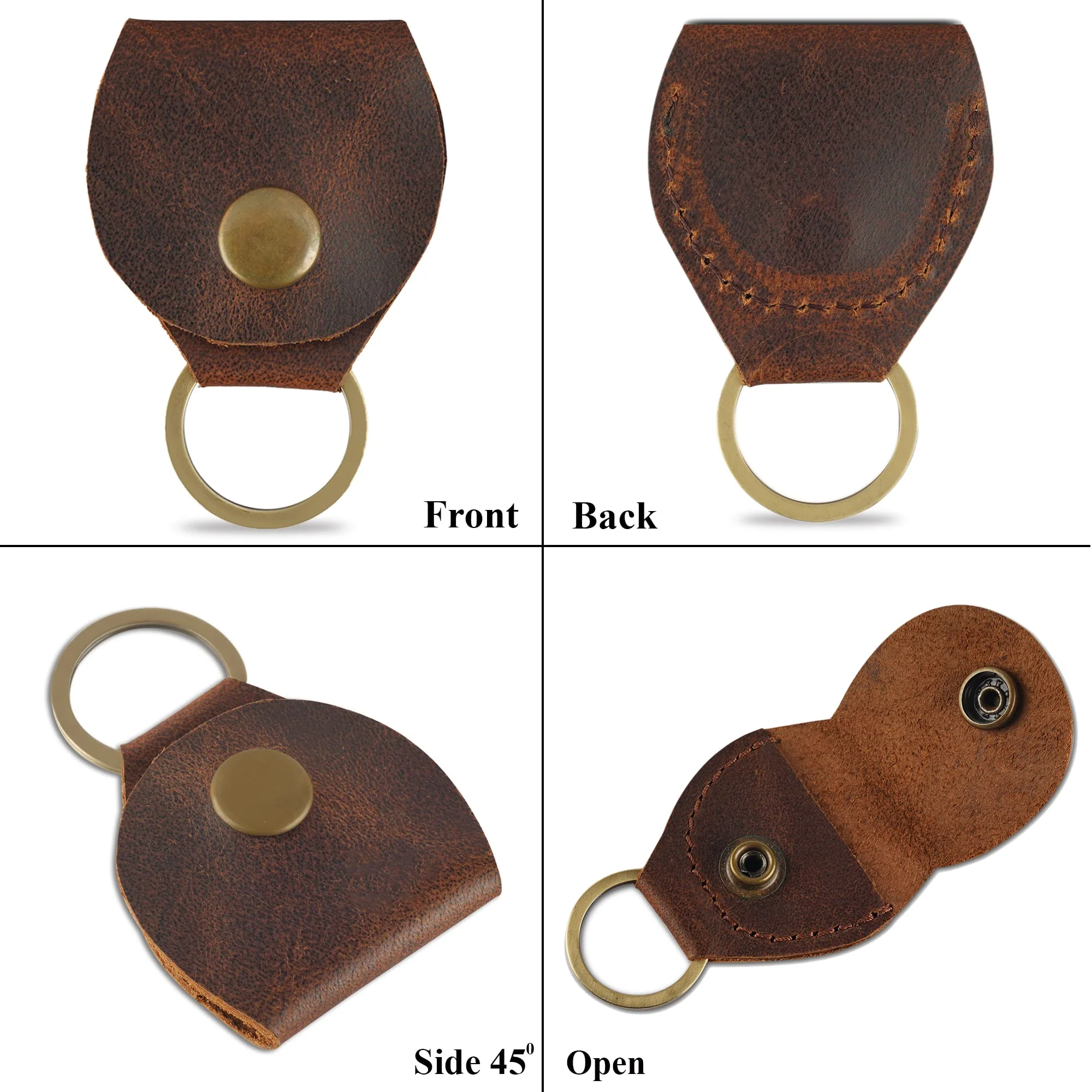 Rustic Leather Guitar Pick Holder, Keychain Key Organizer, Handmade :: Brown - Image 2