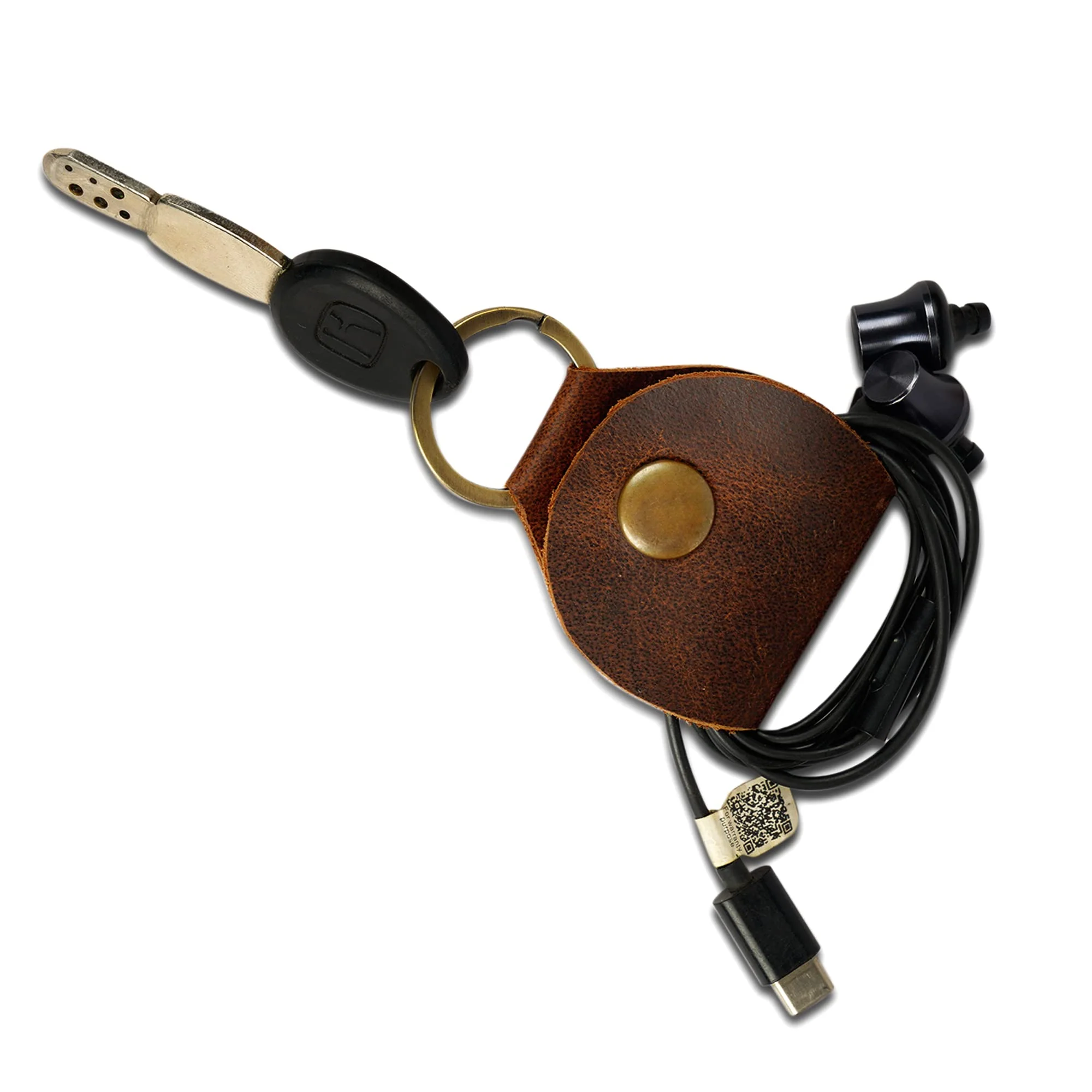 Rustic Leather Guitar Pick Holder, Keychain Key Organizer, Handmade :: Brown - Image 7