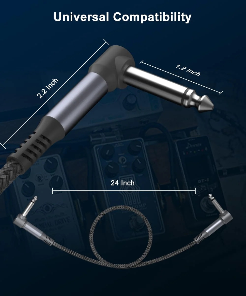 Ruxely Guitar Patch Cables 24-Inch 3-Pack,6.35MM Effects Pedal Board Cord,Nylon Braided 1/4 Right-Angle Instrument Audio Cable,Pedalboard Connector TS Copper Wire for Amp/Amplifier,Mixer,Electric Bass 24 inch Gray - Image 6