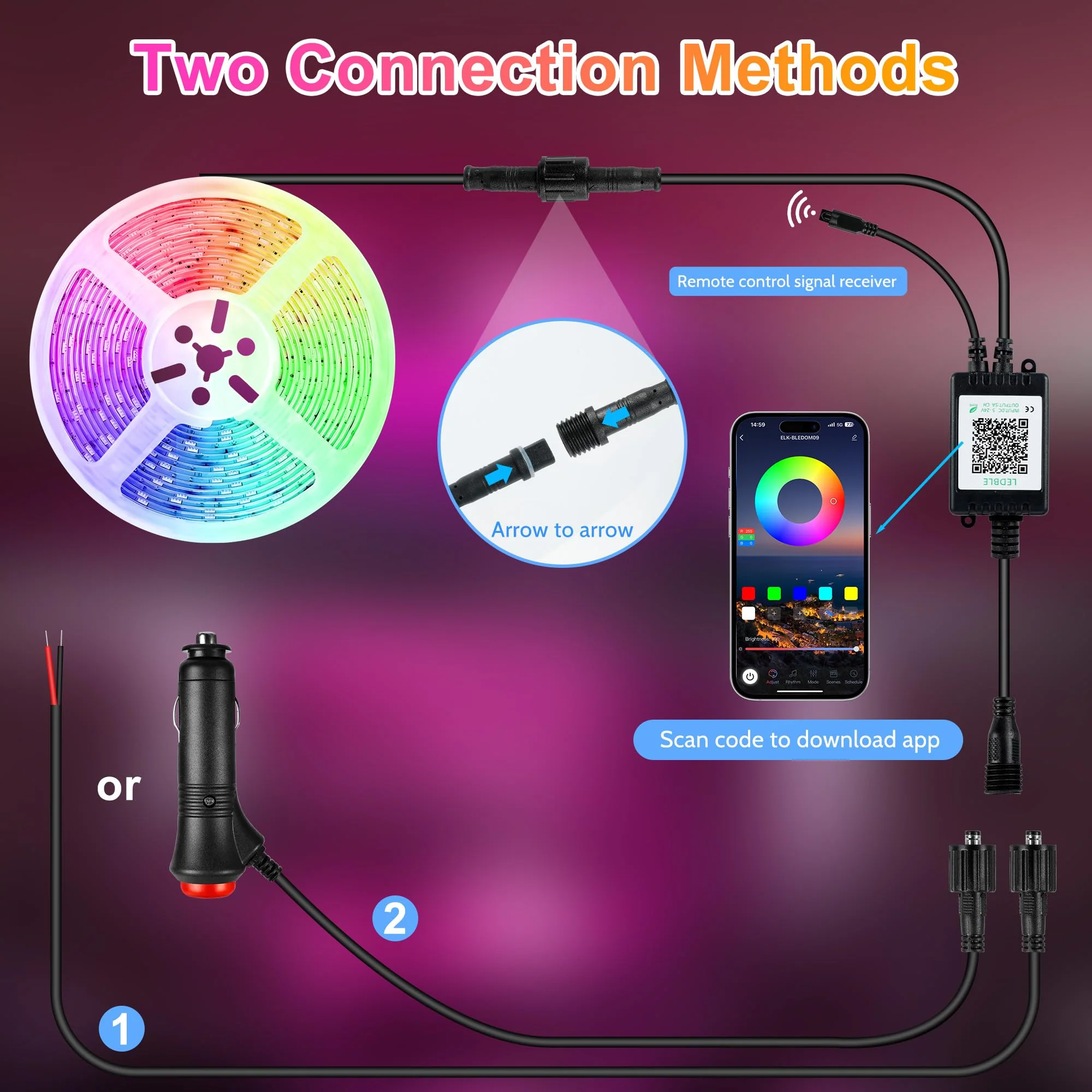 RV Awning Lights, 20ft 12V LED Light Strip with Remote and App Control, Waterproof RGB RV Exterior Light for Motorhome Camper Travel Trailers Food Trucks, RV Outdoor Lights 1 Pack - Image 2