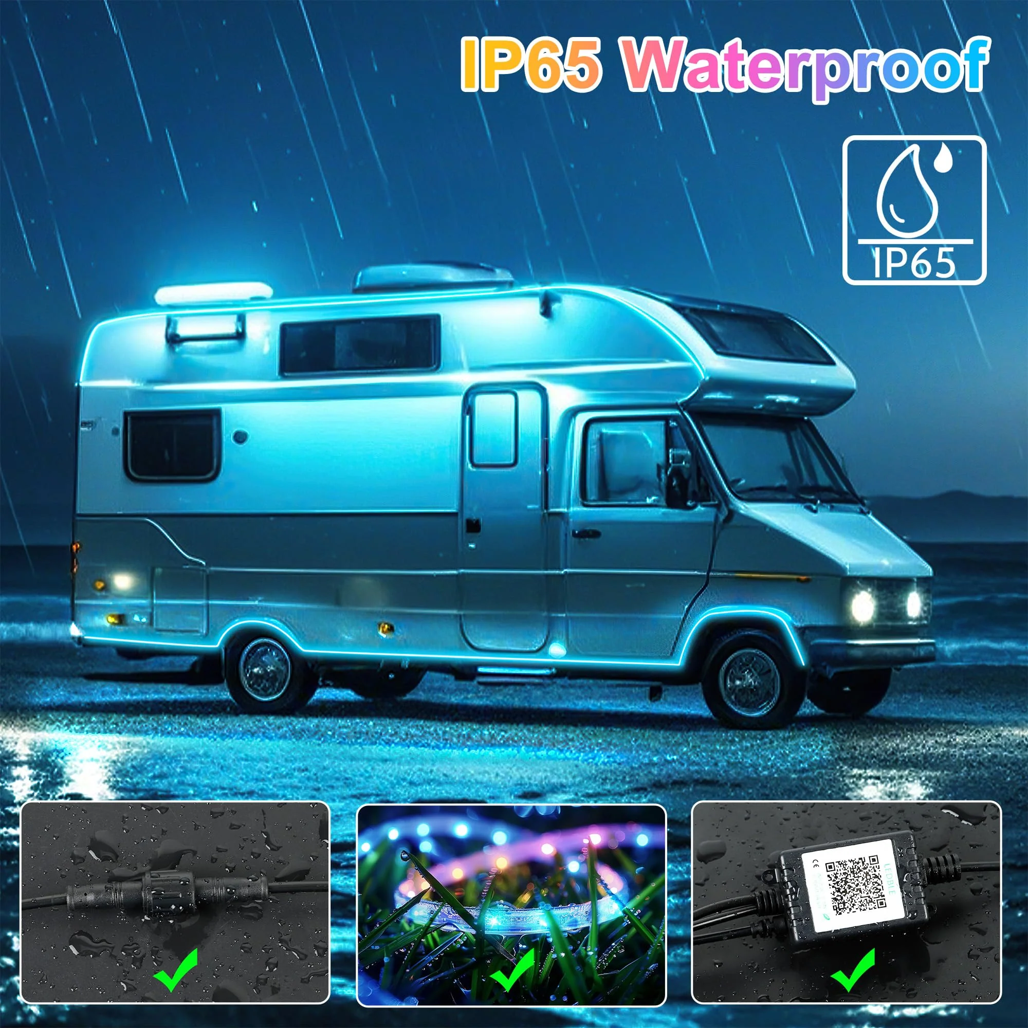 RV Awning Lights, 20ft 12V LED Light Strip with Remote and App Control, Waterproof RGB RV Exterior Light for Motorhome Camper Travel Trailers Food Trucks, RV Outdoor Lights 1 Pack - Image 3