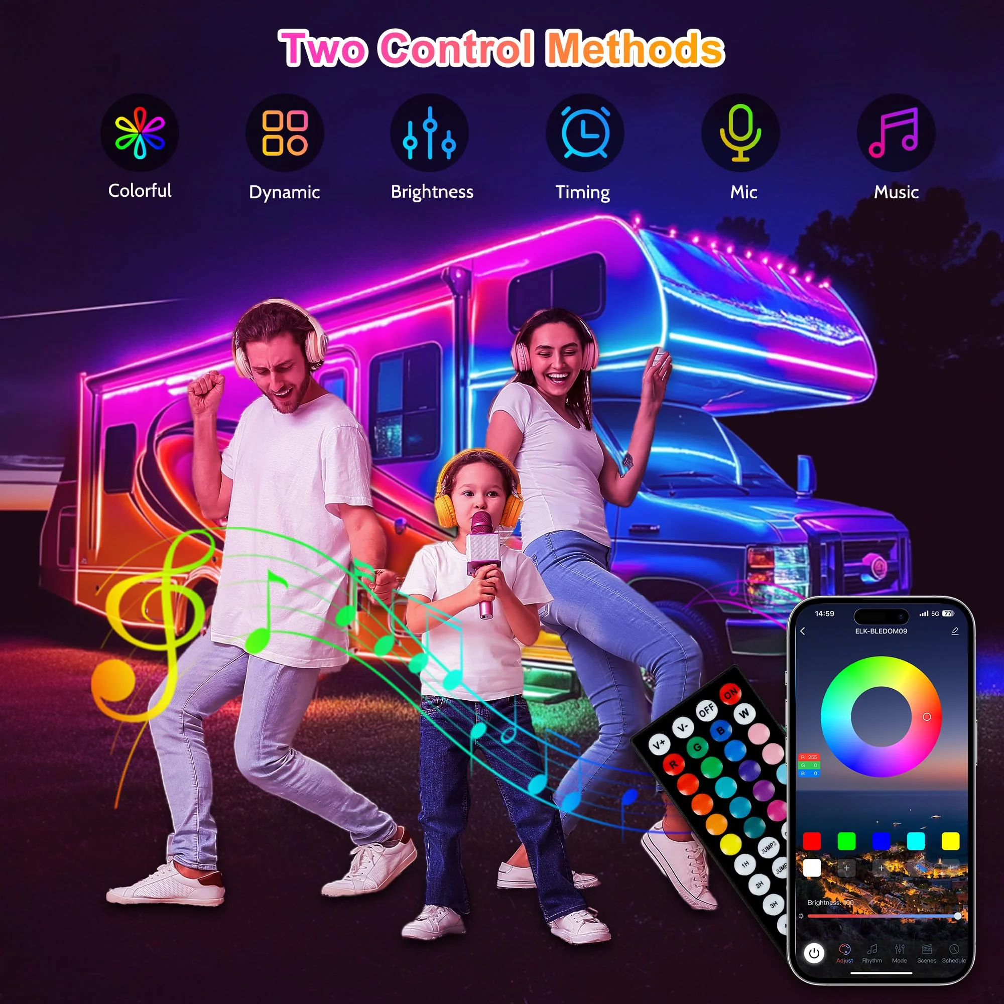RV Awning Lights, 20ft 12V LED Light Strip with Remote and App Control, Waterproof RGB RV Exterior Light for Motorhome Camper Travel Trailers Food Trucks, RV Outdoor Lights 1 Pack - Image 4