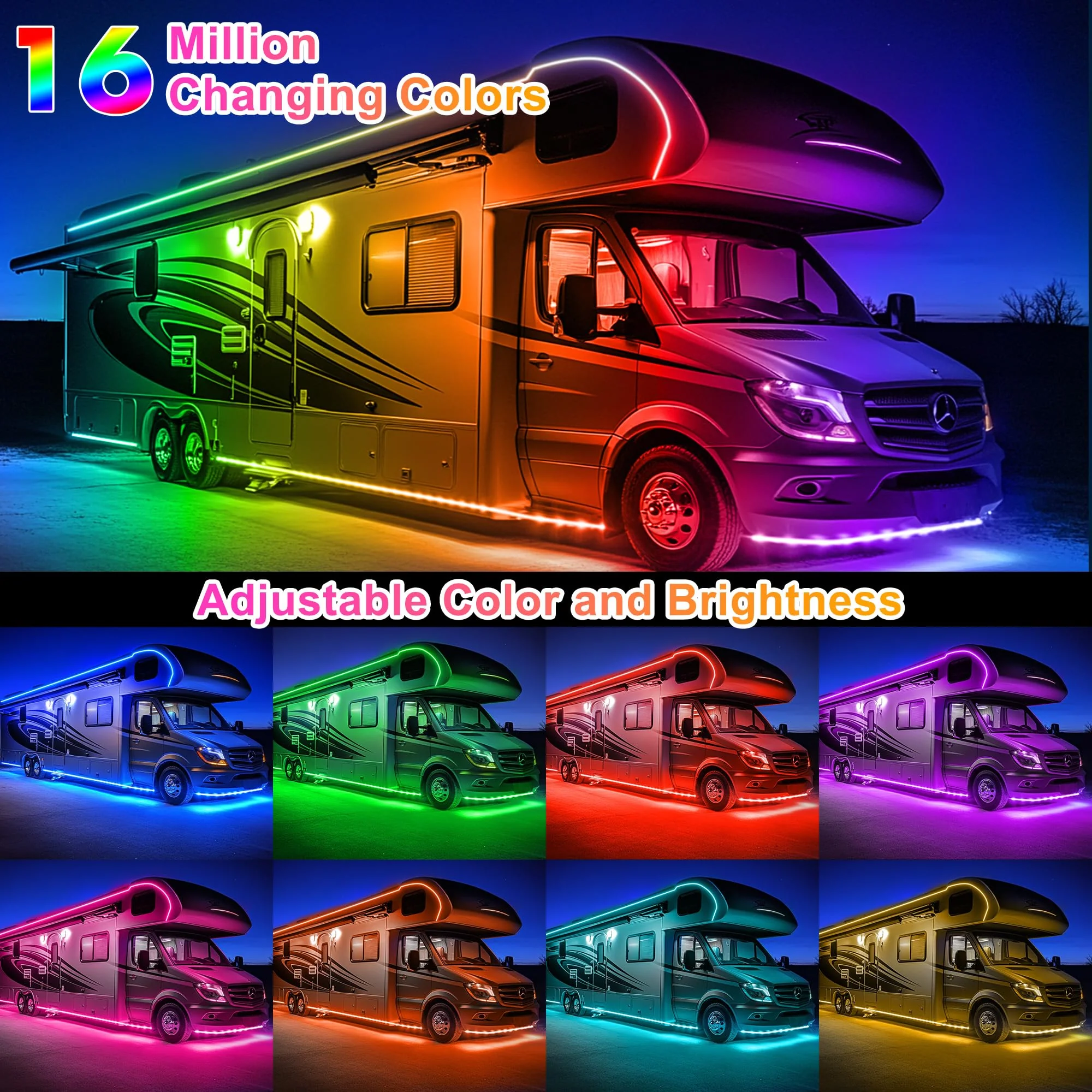RV Awning Lights, 20ft 12V LED Light Strip with Remote and App Control, Waterproof RGB RV Exterior Light for Motorhome Camper Travel Trailers Food Trucks, RV Outdoor Lights 1 Pack - Image 5