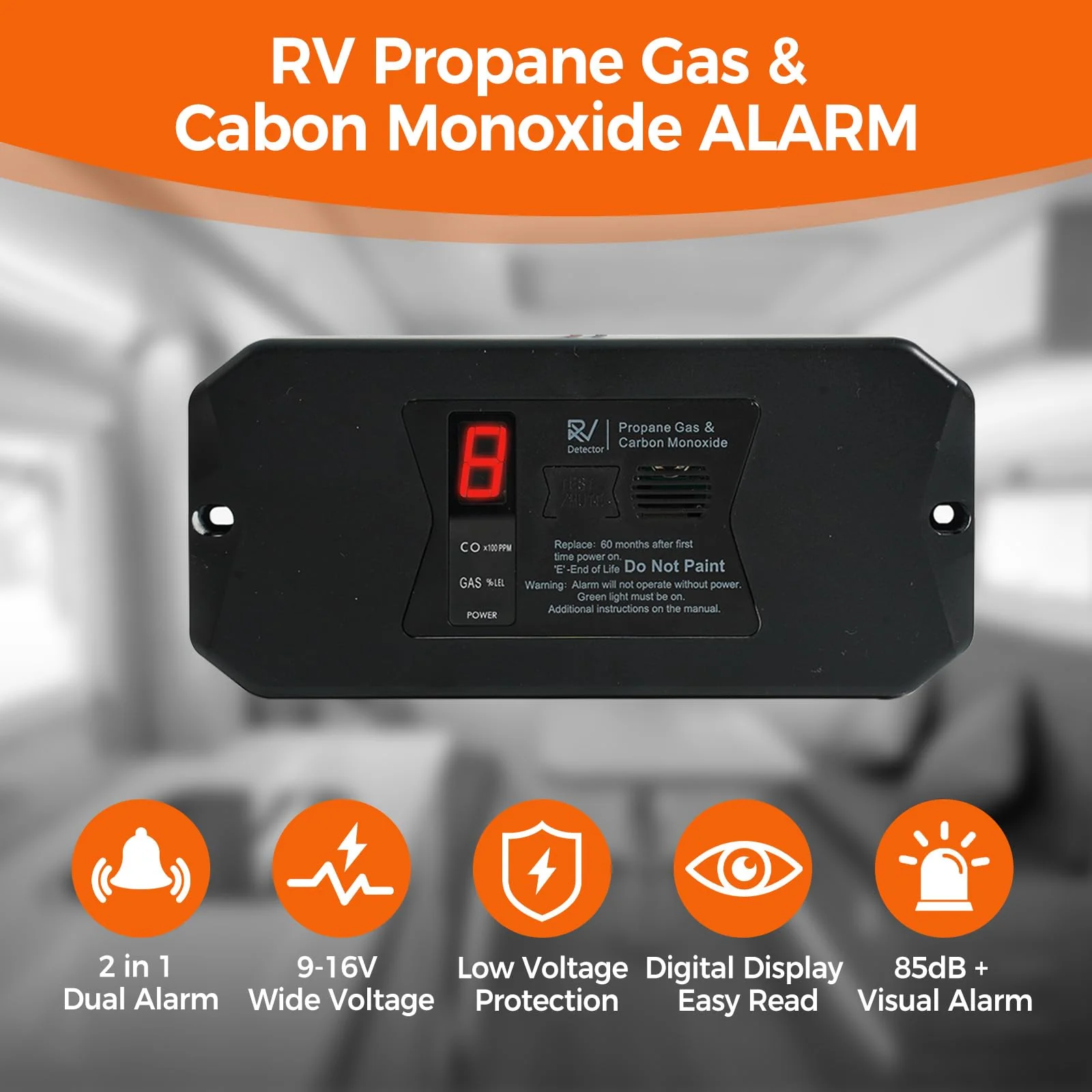 RV Carbon Monoxide and Propane Detectors, Camper CO/LP Gas Alarm, 12V DC 3 Brackets Compatible with All Other Brands with Digital Display and Screwdriver, Flush & Surface Mount - Image 3