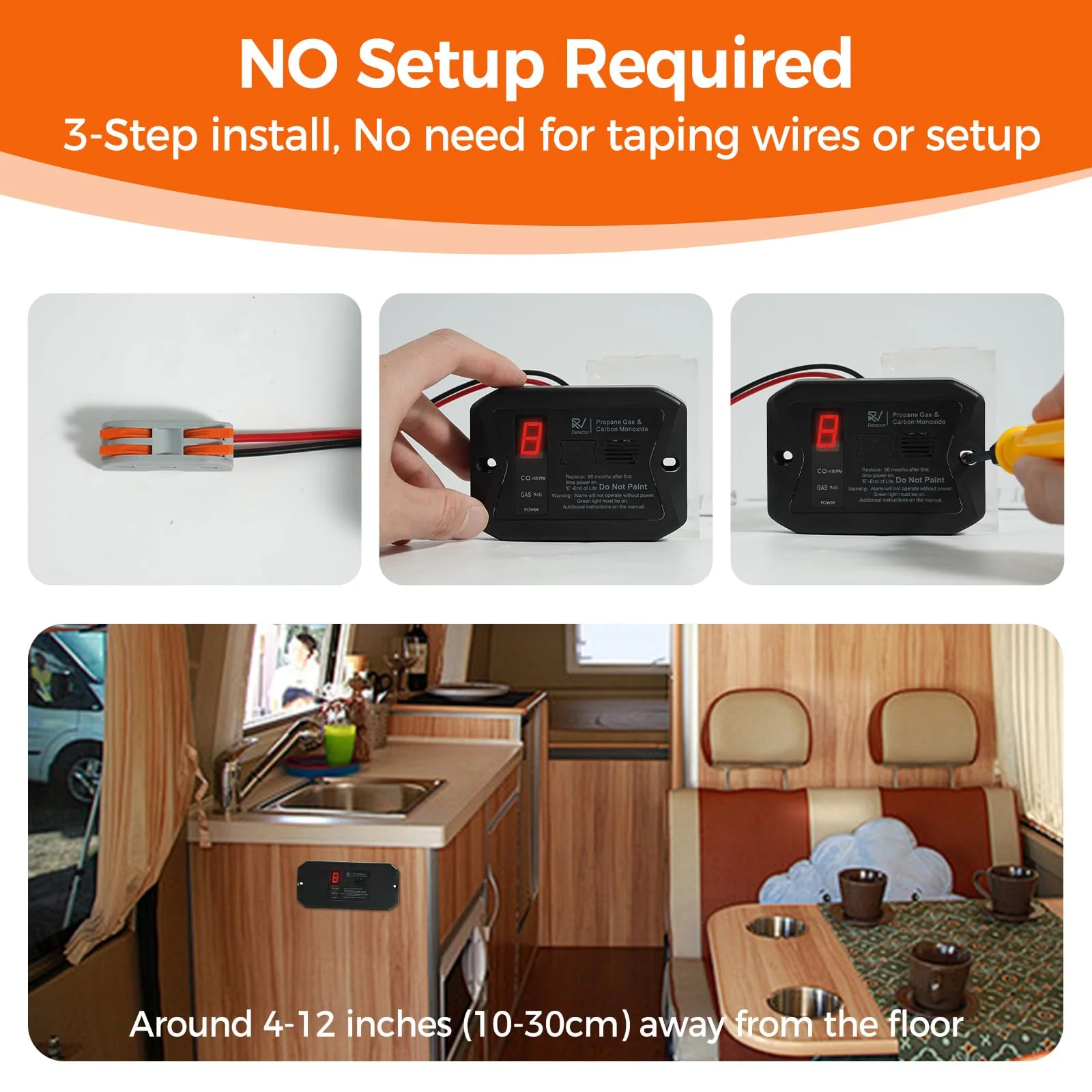 RV Carbon Monoxide and Propane Detectors, Camper CO/LP Gas Alarm, 12V DC 3 Brackets Compatible with All Other Brands with Digital Display and Screwdriver, Flush & Surface Mount - Image 5