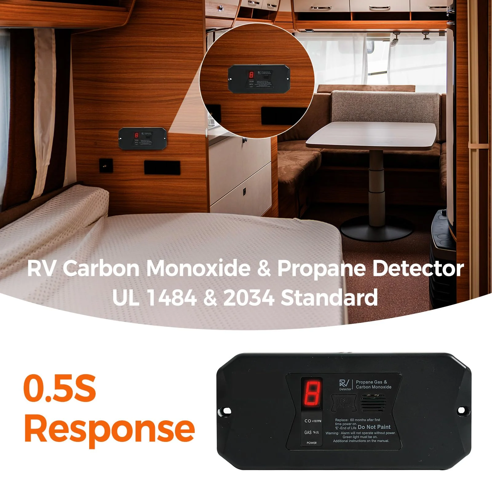 RV Carbon Monoxide and Propane Detectors, Camper CO/LP Gas Alarm, 12V DC 3 Brackets Compatible with All Other Brands with Digital Display and Screwdriver, Flush & Surface Mount - Image 6