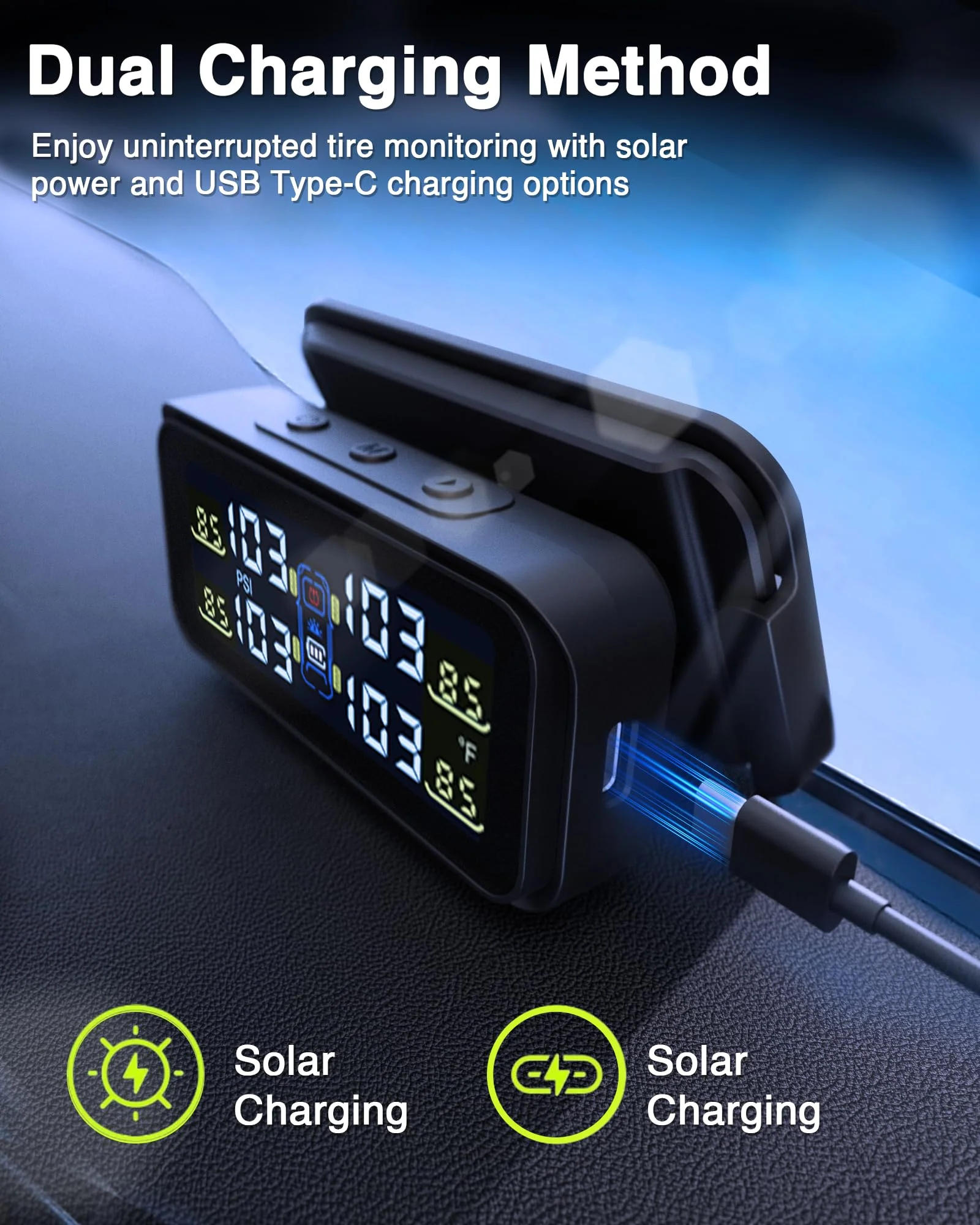 RV Tire Pressure Monitoring System, USB/Solar TPMS with 6 All-Metal Sensors, Repeater, tire Pressure Sensor, 6 Alarm Modes, 66ft Range, 0-130PSI for RV/Truck/SUV/Towing Medium Trailer TY102 TY102 - 6 Sensors+Repeater - Image 8