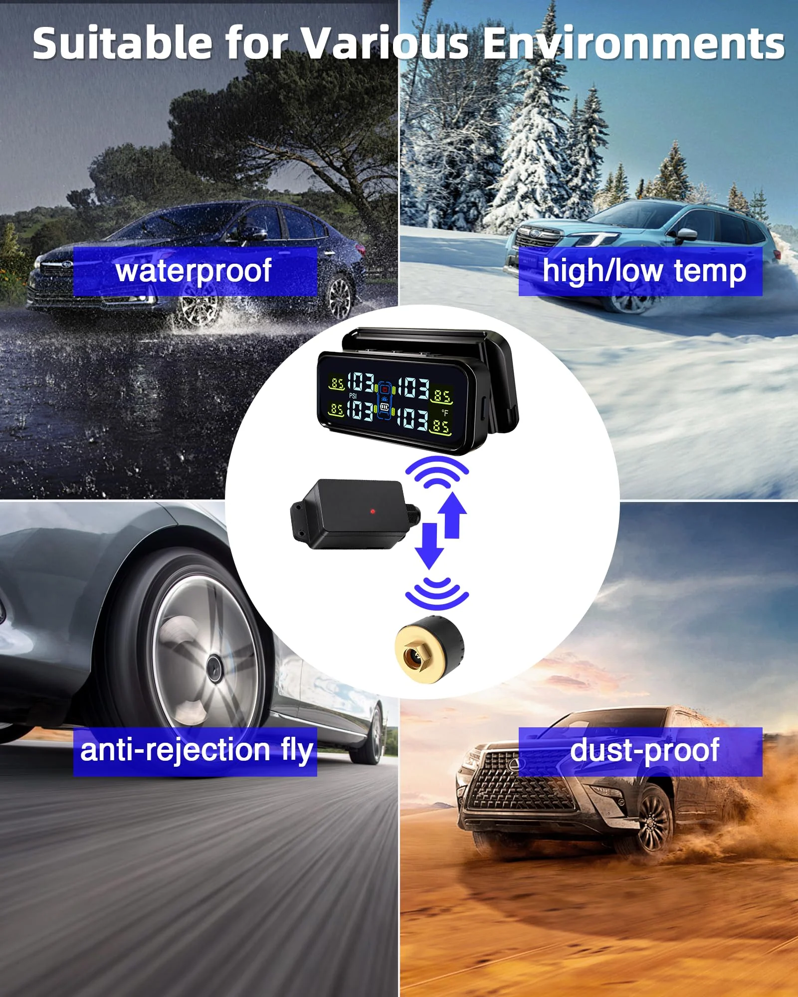 RV Tire Pressure Monitoring System, USB/Solar TPMS with 6 All-Metal Sensors, Repeater, tire Pressure Sensor, 6 Alarm Modes, 66ft Range, 0-130PSI for RV/Truck/SUV/Towing Medium Trailer TY102 TY102 - 6 Sensors+Repeater - Image 9