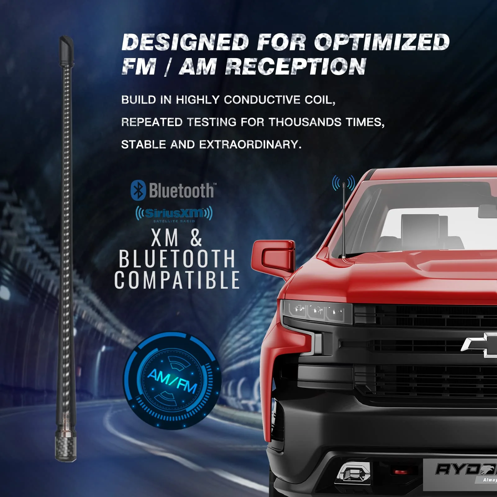 RYDONAIR Short Antenna Compatible with Chevy Silverado & GMC Sierra Trucks All Model Years, Internal Copper Coil for Enhanced Reception, 13 inches Rubber Antenna Replacement Chevy & GMC Trucks all years model - Image 2