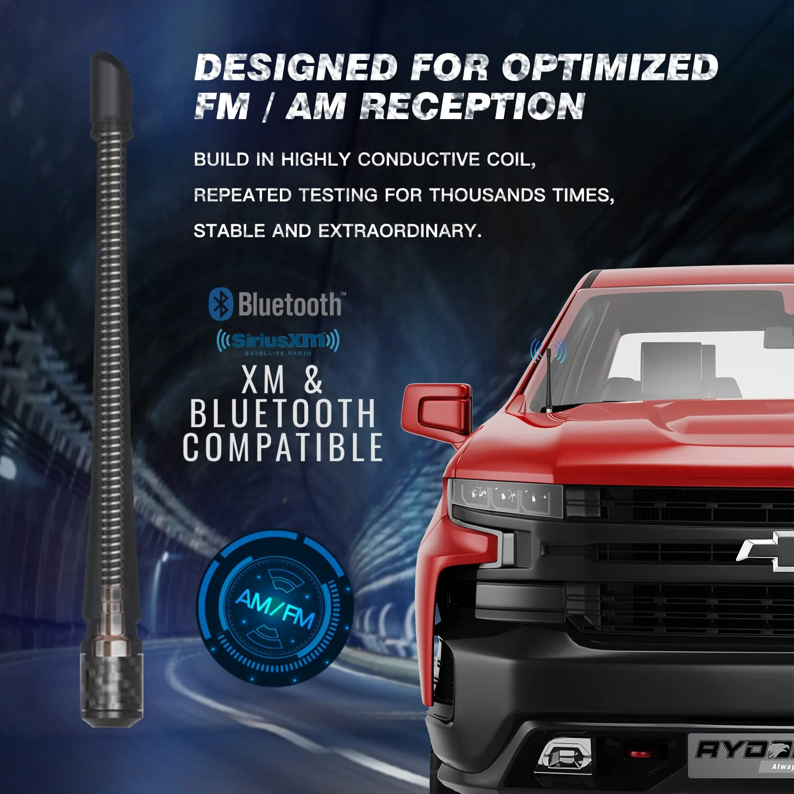 RYDONAIR Short Antenna Compatible with Chevy Silverado & GMC Sierra Trucks All Model Years, Internal Copper Coil for Enhanced Reception, Car Wash Proof, 7 inches Rubber Antenna Replacement Chevy Silverado & GMC Sierra/Denali all years model - Image 3