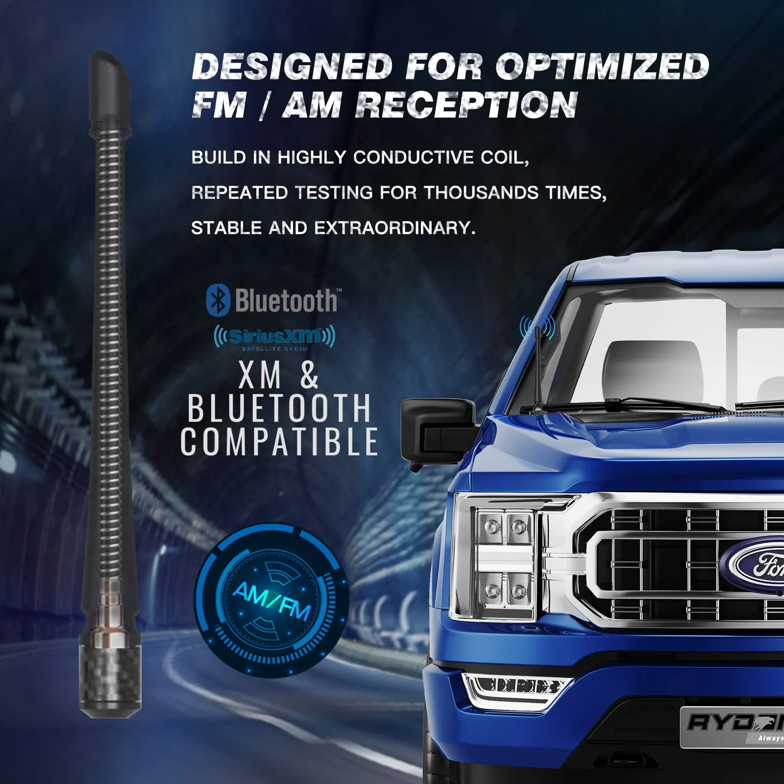 RYDONAIR Short Antenna Compatible with Ford F150 2009-2026 & Ford Bronco 2021-2023, Internal Copper Coil for Enhanced Reception, Car Wash Proof, 7 inches Rubber Antenna Replacement Ford F150 Raptor 2009+ & Ford Bronco 2021-2023 - Image 2