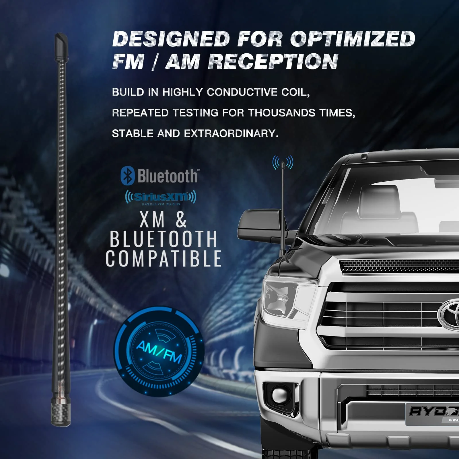 RYDONAIR Short Antenna Compatible with Toyota Tundra 2014+ & Toyota Tacoma 1995+, Internal Copper Coil for Enhanced Reception, 13 inches Flexible Rubber Antenna Replacement Toyota Tundra 2014+ & Toyota Tacoma 1995+ - Image 2