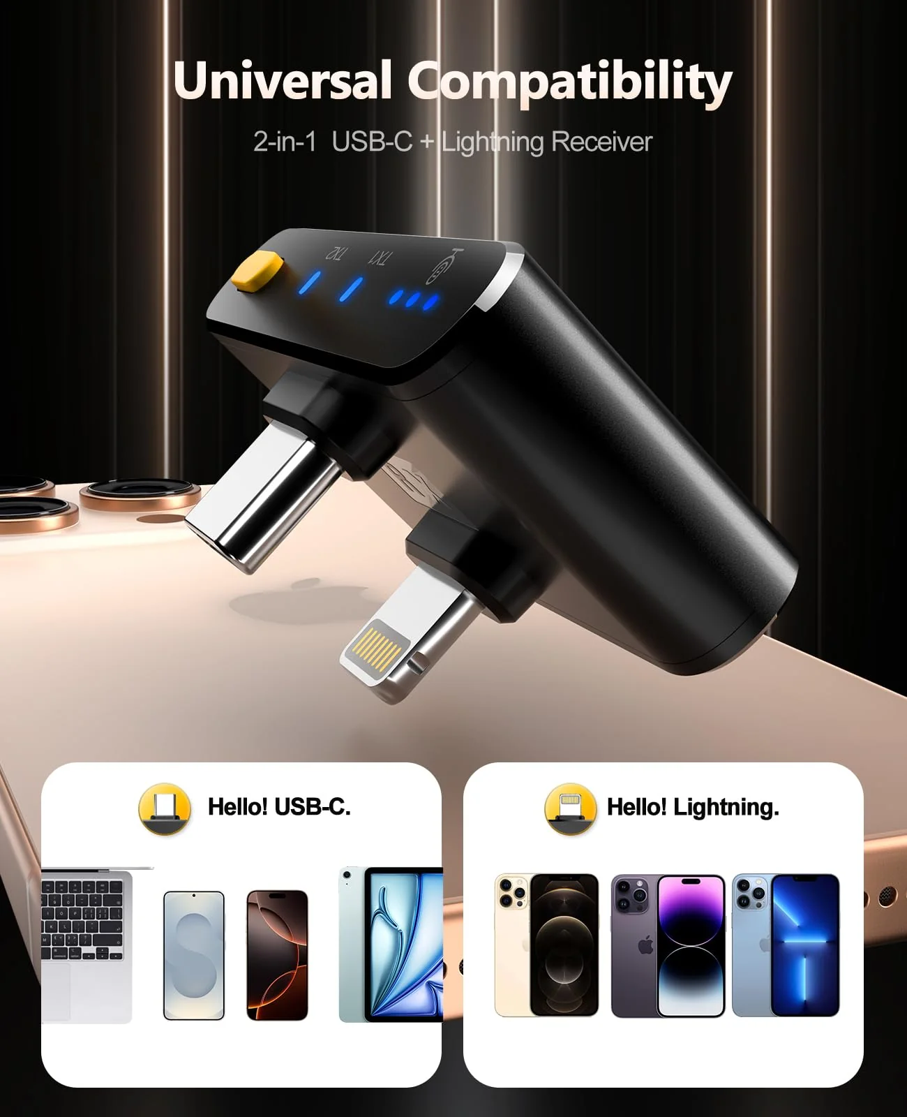 Rythflo Wireless Lavalier Microphone for iPhone/Android/iPad/Laptop Dual Lav Mic with Charging Case, AI Noise Reduction, 50H Battery, 230ft Range, Lapel Microphones for Video Recording, Vlogging Yellow - Image 4