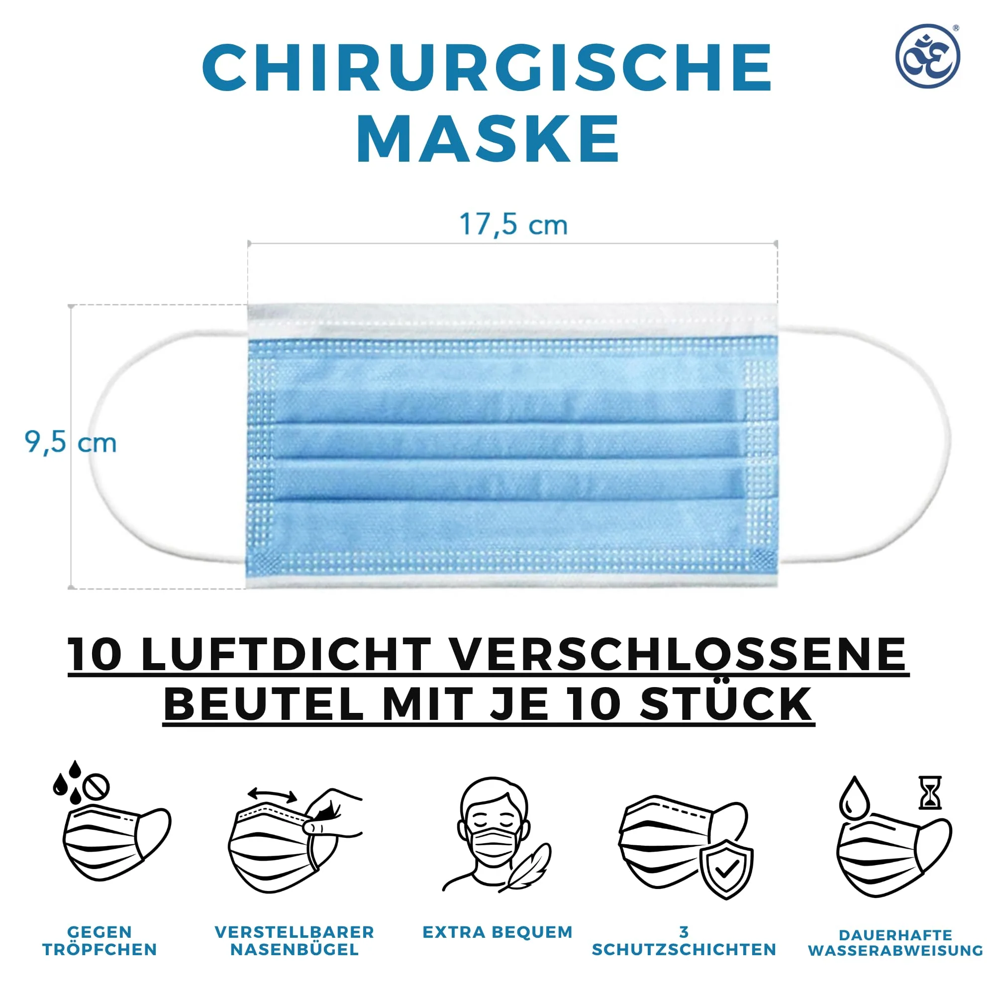 S&S-Medical Pack of 100 Medical Surgical Masks Type IIR EN14683 Certified - 3-Layer Surgical Disposable Masks, CE Approved Medical Device, BFE ≥ 98%, Breathable Mouth Masks | Light Blue - Image 9