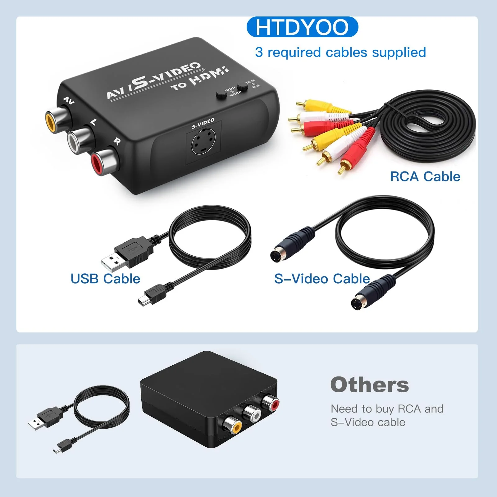 S Video RCA to HDMI Converter with RCA Cable + Svideo Cable + USB Cable, S-Video AV to HDMI Converte Compatible for PAL/NTSC for TV/PC/PS1/PS2/ STB/Xbox/VHS/VCR/DVD - Image 2