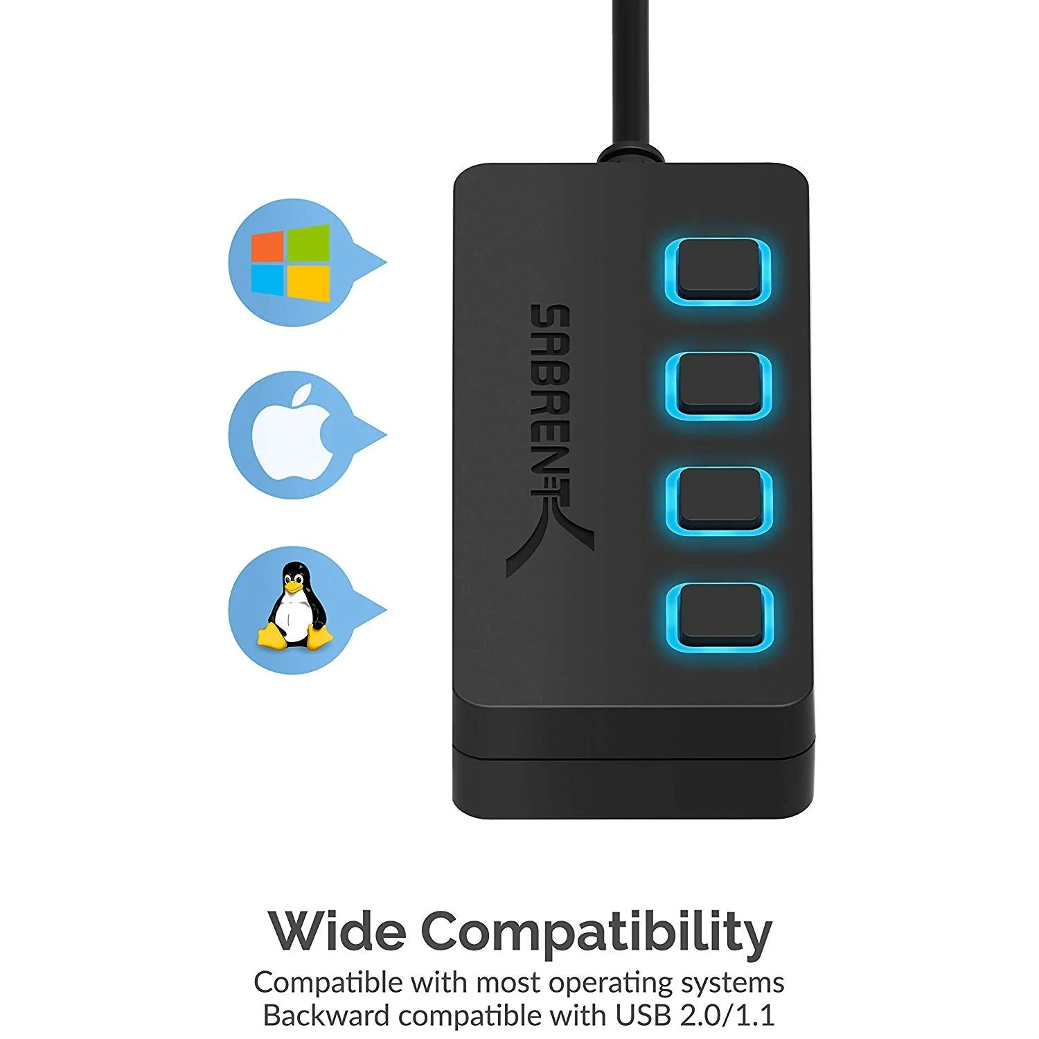 Sabrent 4-Port USB 3.0 Hub with Individual LED Lit Power Switches, Includes 5V/2.5A Power Adapter (HB-UMP3) - Image 5