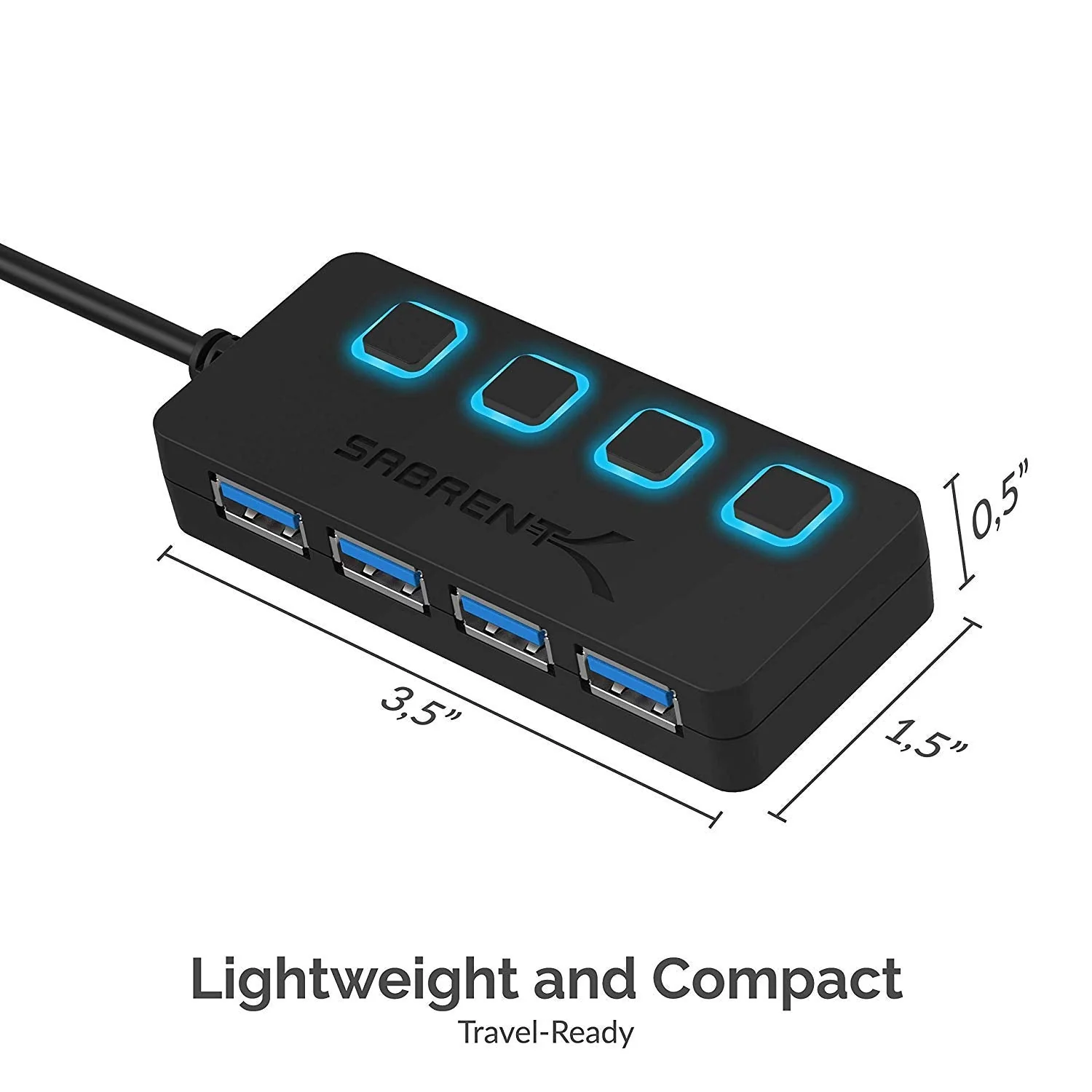 Sabrent 4-Port USB 3.0 Hub with Individual LED Lit Power Switches, Includes 5V/2.5A Power Adapter (HB-UMP3) - Image 7