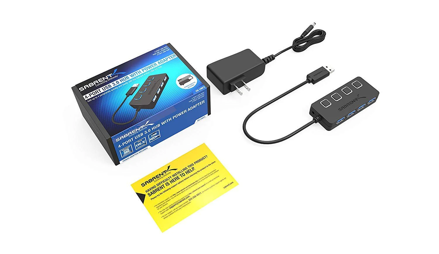Sabrent 4-Port USB 3.0 Hub with Individual LED Lit Power Switches, Includes 5V/2.5A Power Adapter (HB-UMP3) - Image 9