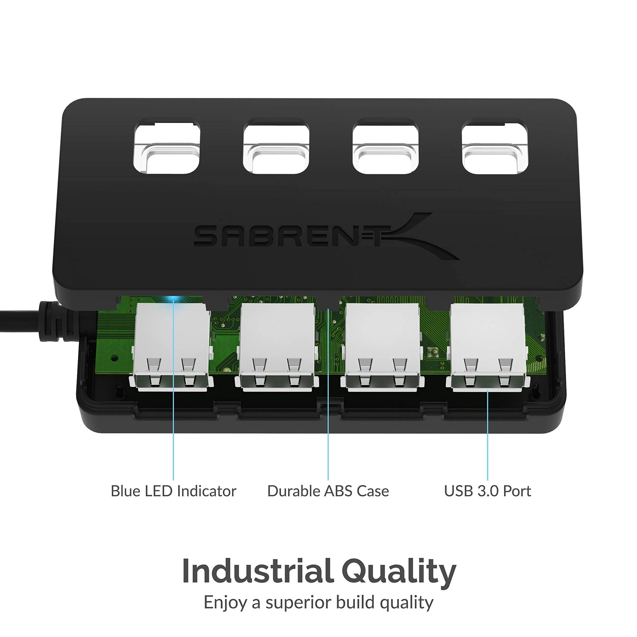Sabrent 4-Port USB 3.0 Hub with Individual LED Power Switches | 2 Ft Cable | Slim & Portable | for Mac & PC (HB-UM43) - Image 7