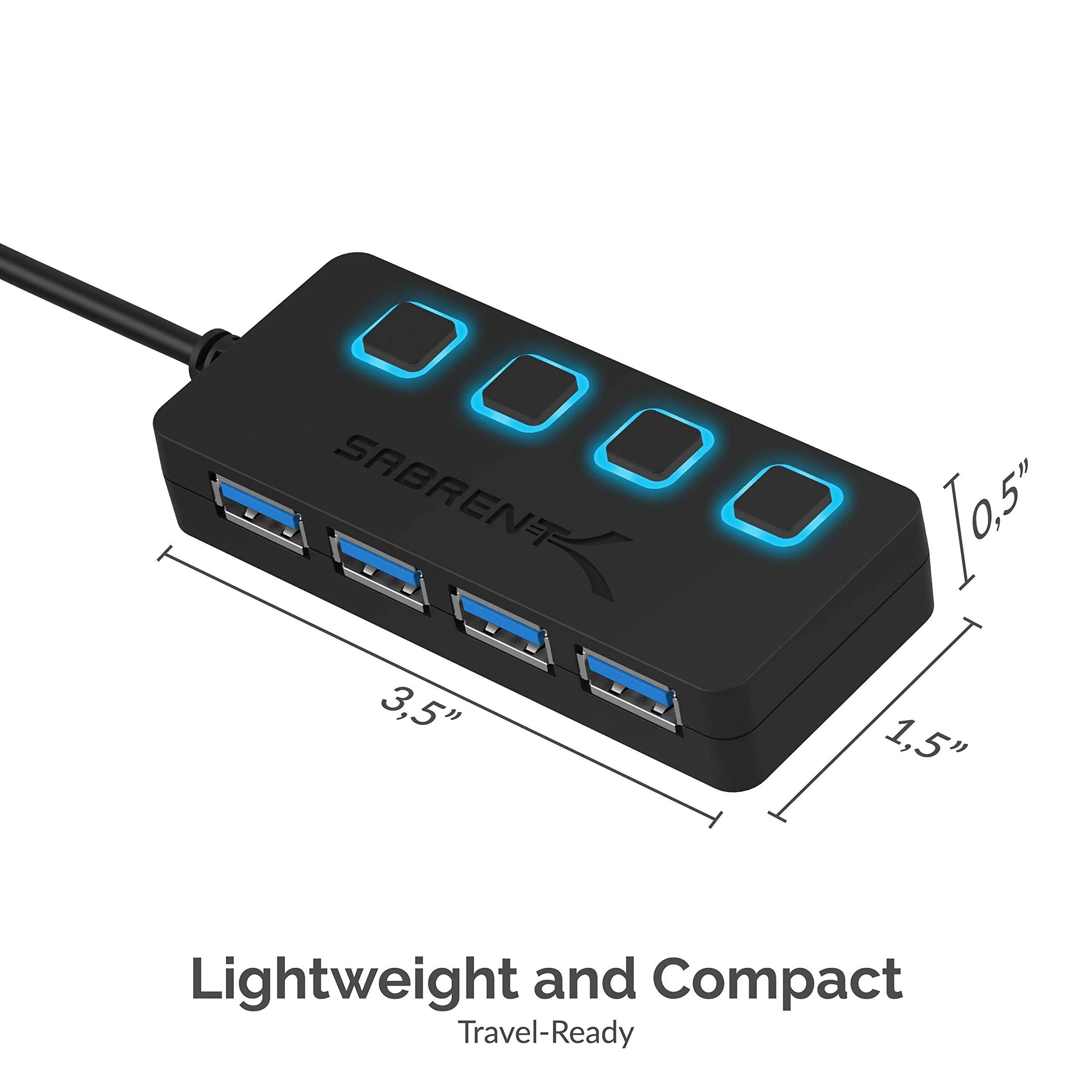 Sabrent 4-Port USB 3.0 Hub with Individual LED Power Switches | 2 Ft Cable | Slim & Portable | for Mac & PC (HB-UM43) - Image 8