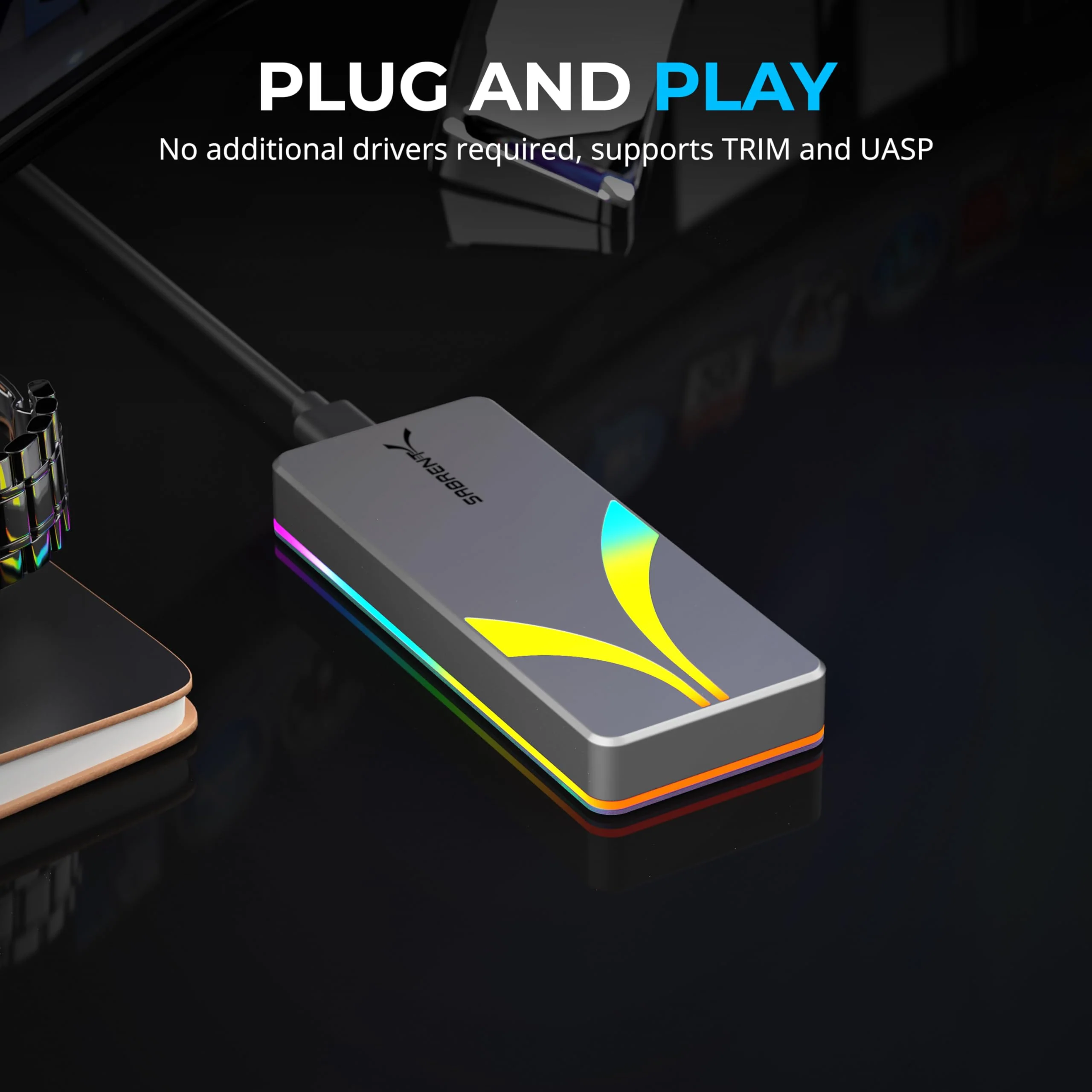 SABRENT Rocket RGB USB C 20Gbps M.2 SATA/NVMe SSD Enclosure (EC-RGBG) NVMe/SATA - RGB - Image 6