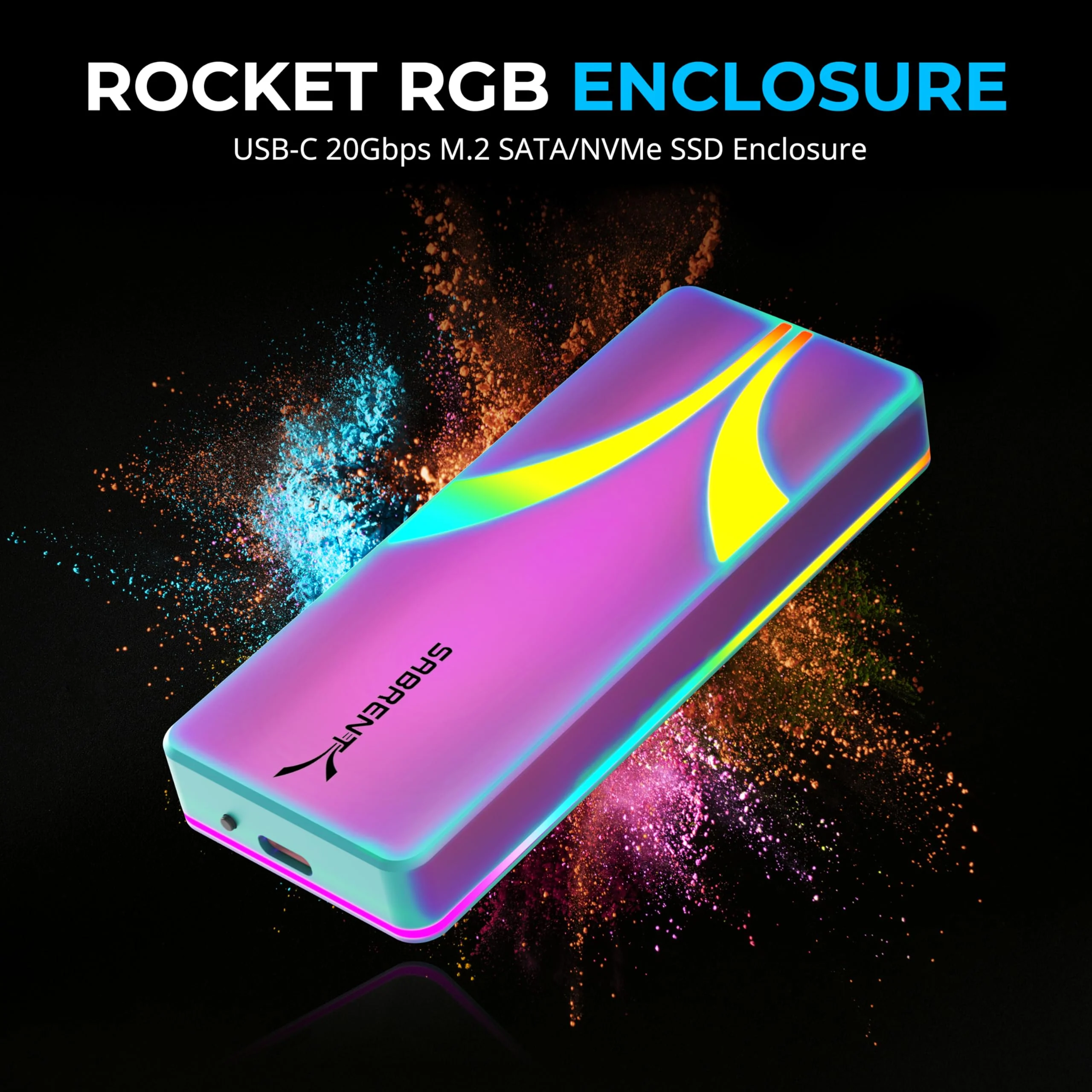 SABRENT Rocket RGB USB C 20Gbps M.2 SATA/NVMe SSD Enclosure - Special Edition (EC-RGBC) RGB - Special Edition - Image 2