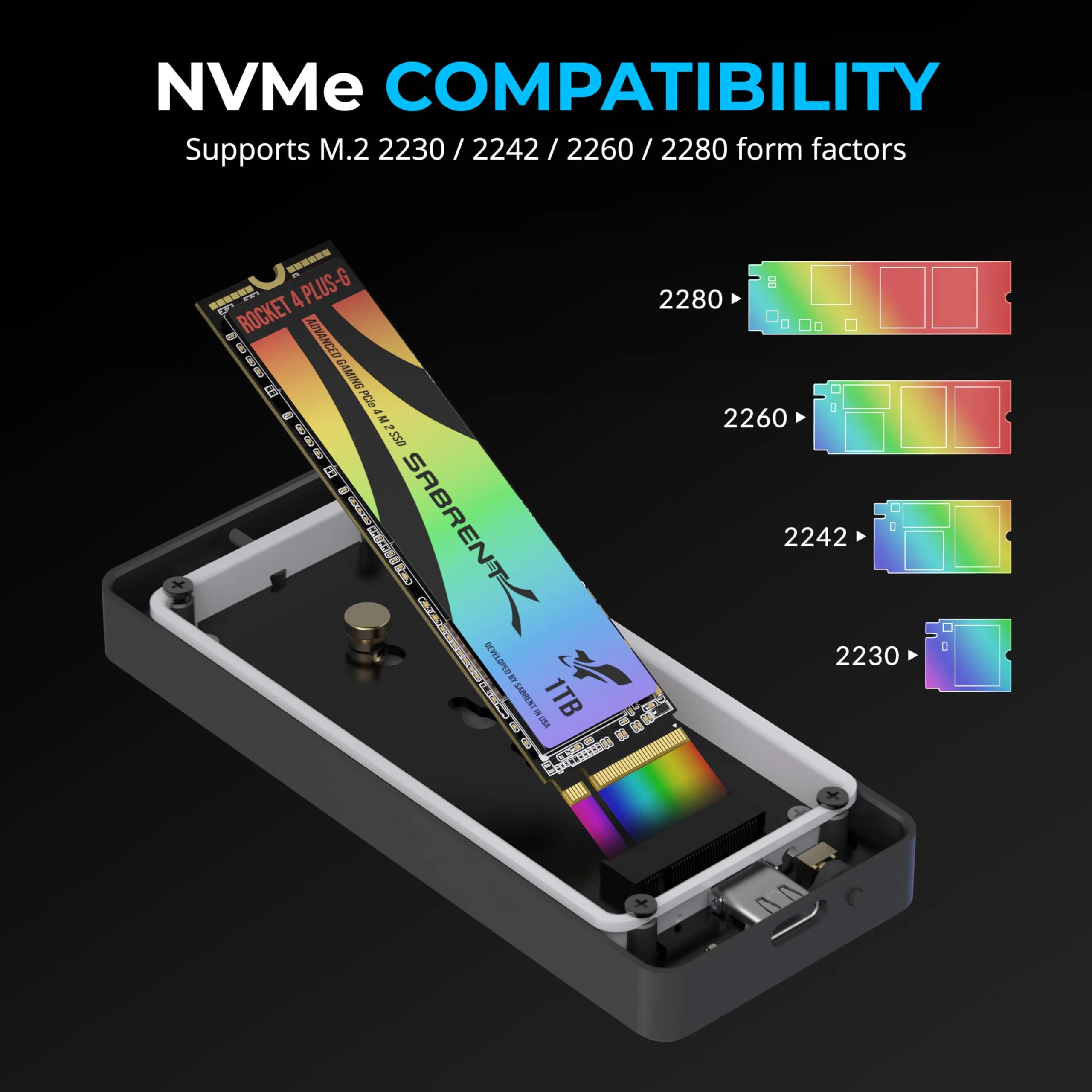 SABRENT Rocket RGB USB C 20Gbps M.2 SATA/NVMe SSD Enclosure - Special Edition (EC-RGBC) RGB - Special Edition - Image 5